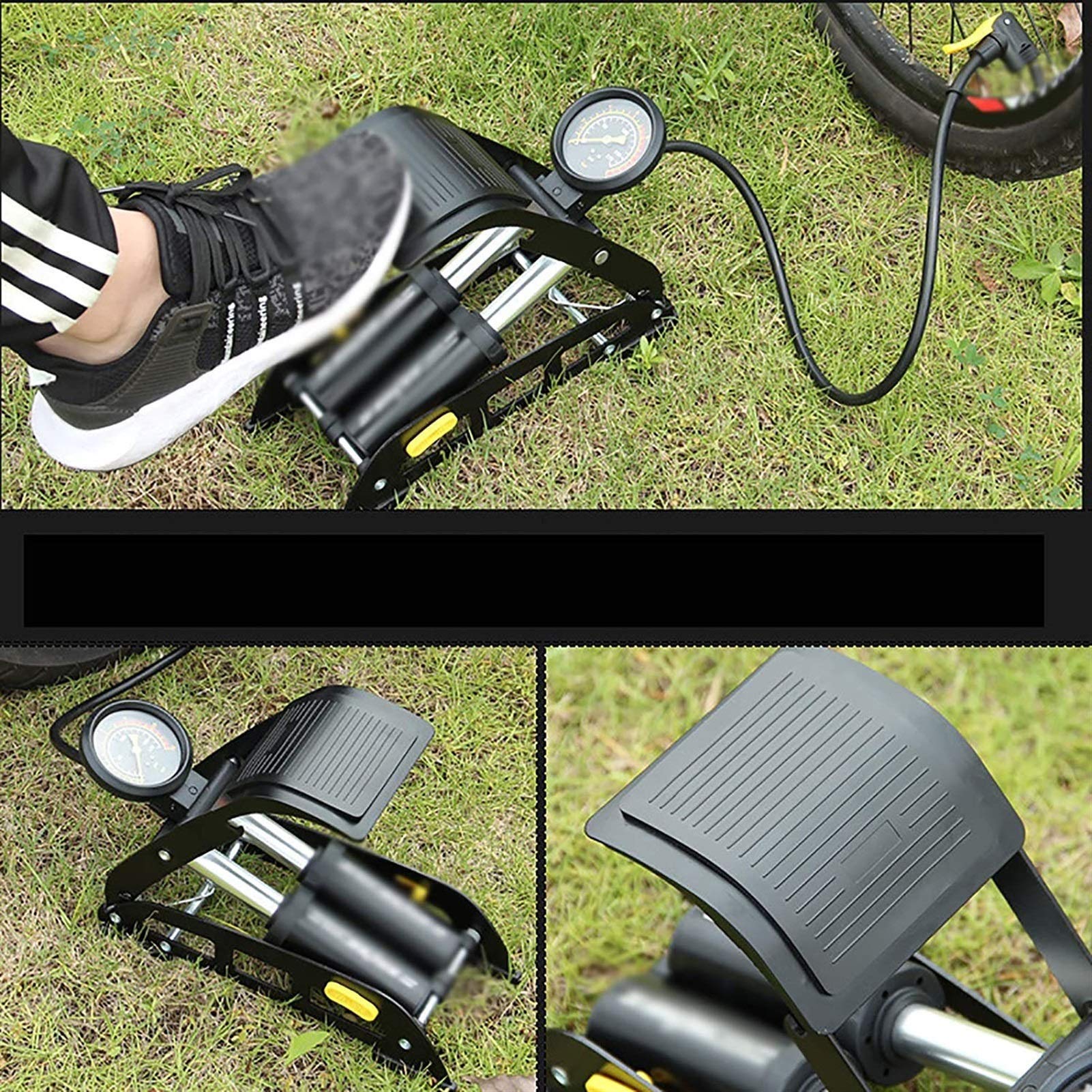 Mini-Fahrradpumpe ， Langlebige Fahrradpumpe Pedalpumpe Tragbares Hochdruck-Fahrrad Elektrofahrrad Motorradpedal Luftpumpe Praktisch (Farbe: Schwarz, Größe: 29x12x8cm)
