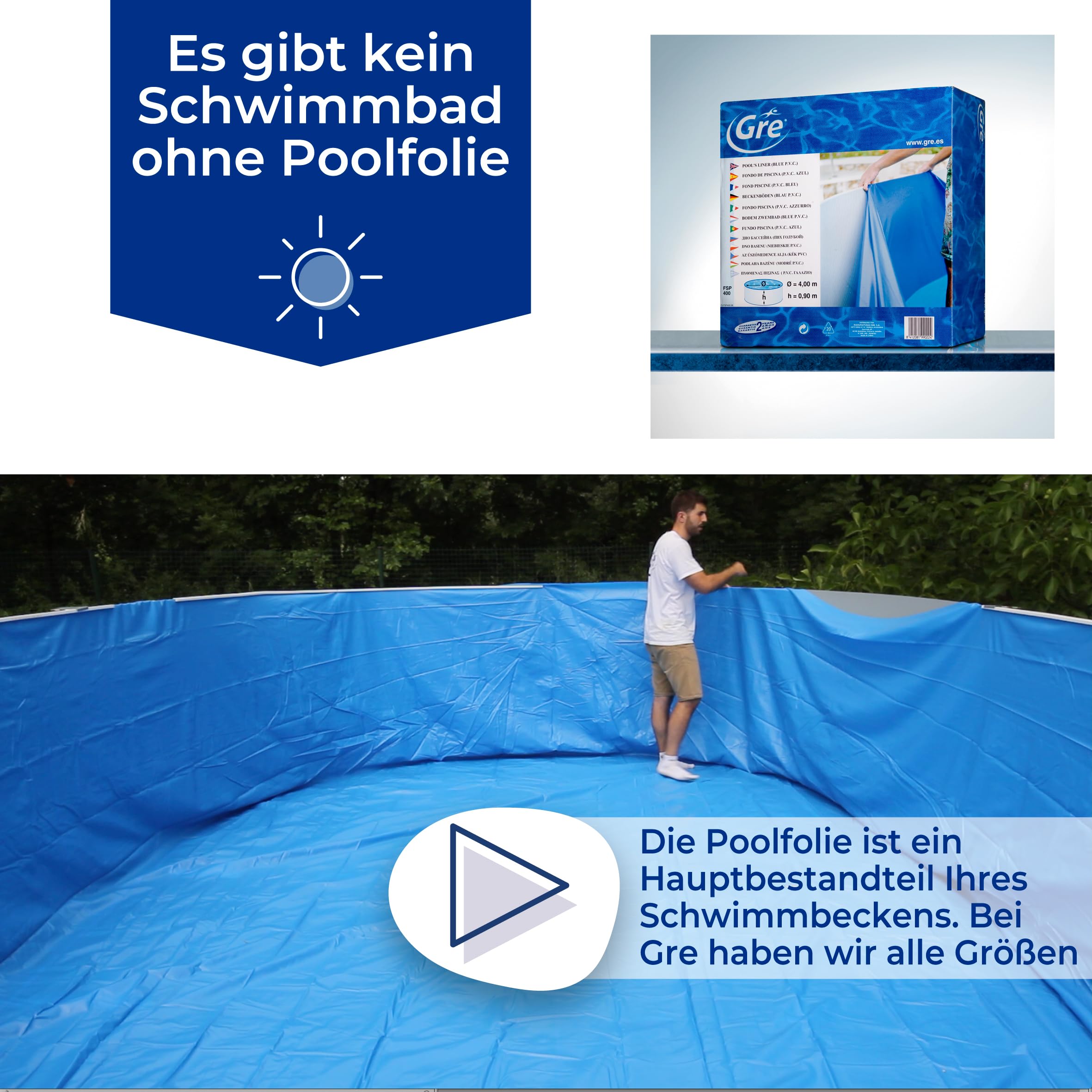 Gre FPROV500 - Poolfolie für ovale Pools, 500 x 300 x 120 cm (Länge x Breite x Höhe), Hängesystem, Farbe Blau