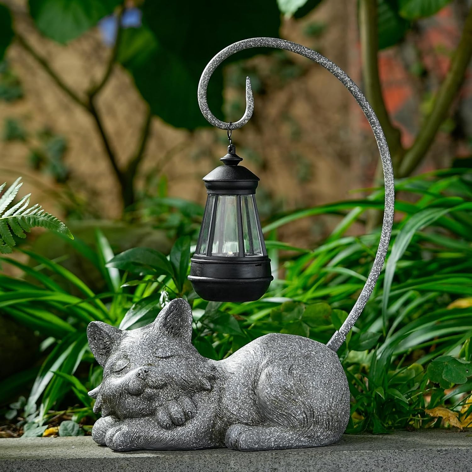 Outdoor Cat Figurine Garden Statue with Solar-Powered LED Light 13.77 Inches Tall Gift Garden Statue Decor for Cat Lovers Marbled - Image 4