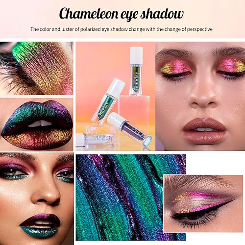 Miniatura 2 de Sitovely Sombra de ojos líquida camaleón, sombra de ojos colorida metálica intensa que cambia de color, multicromo de larga duración, brillo