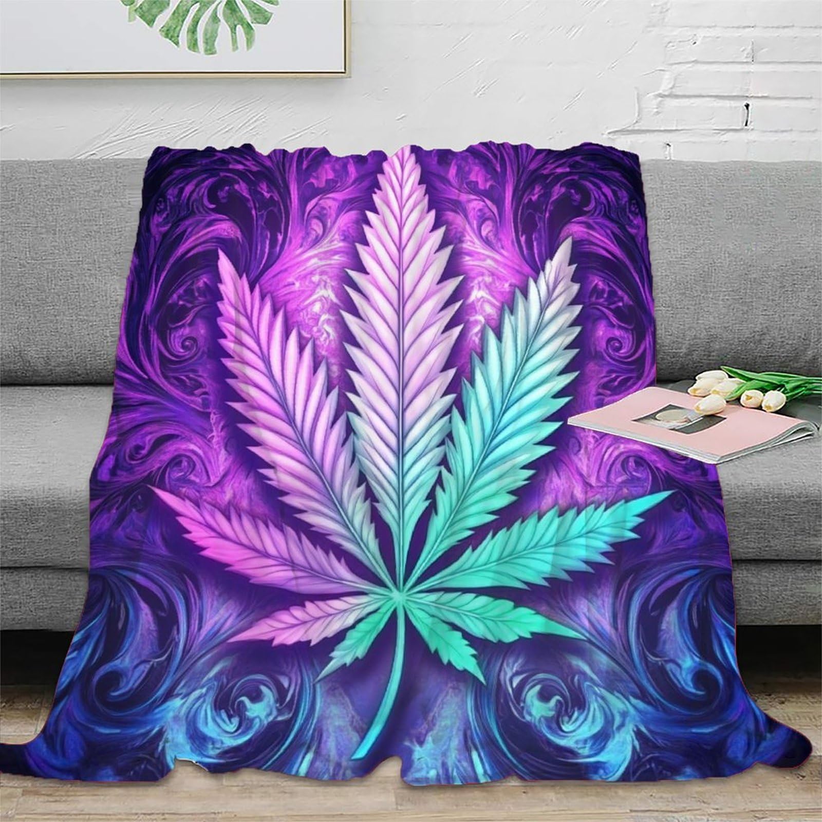 Couverture Leaf Psychedelic pour voyage et salon style abstrait