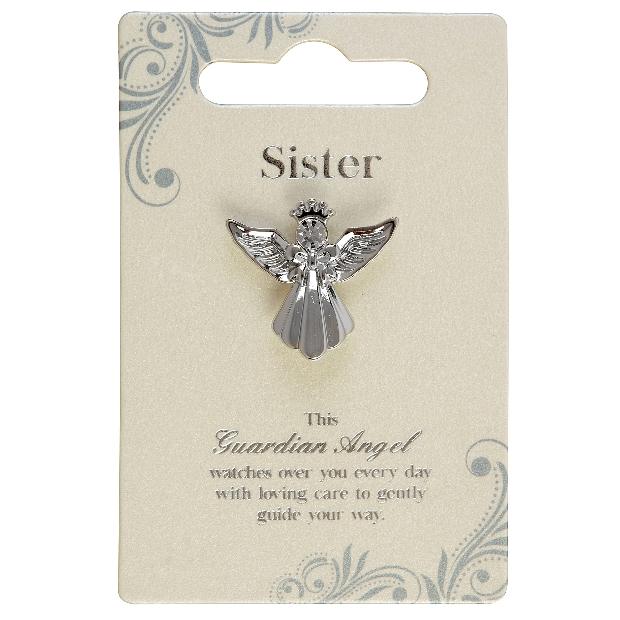 Guardian Angel Brooch, Badge for Sister with Message, Pin For Womens, Lapel Pins - Silver - One Size