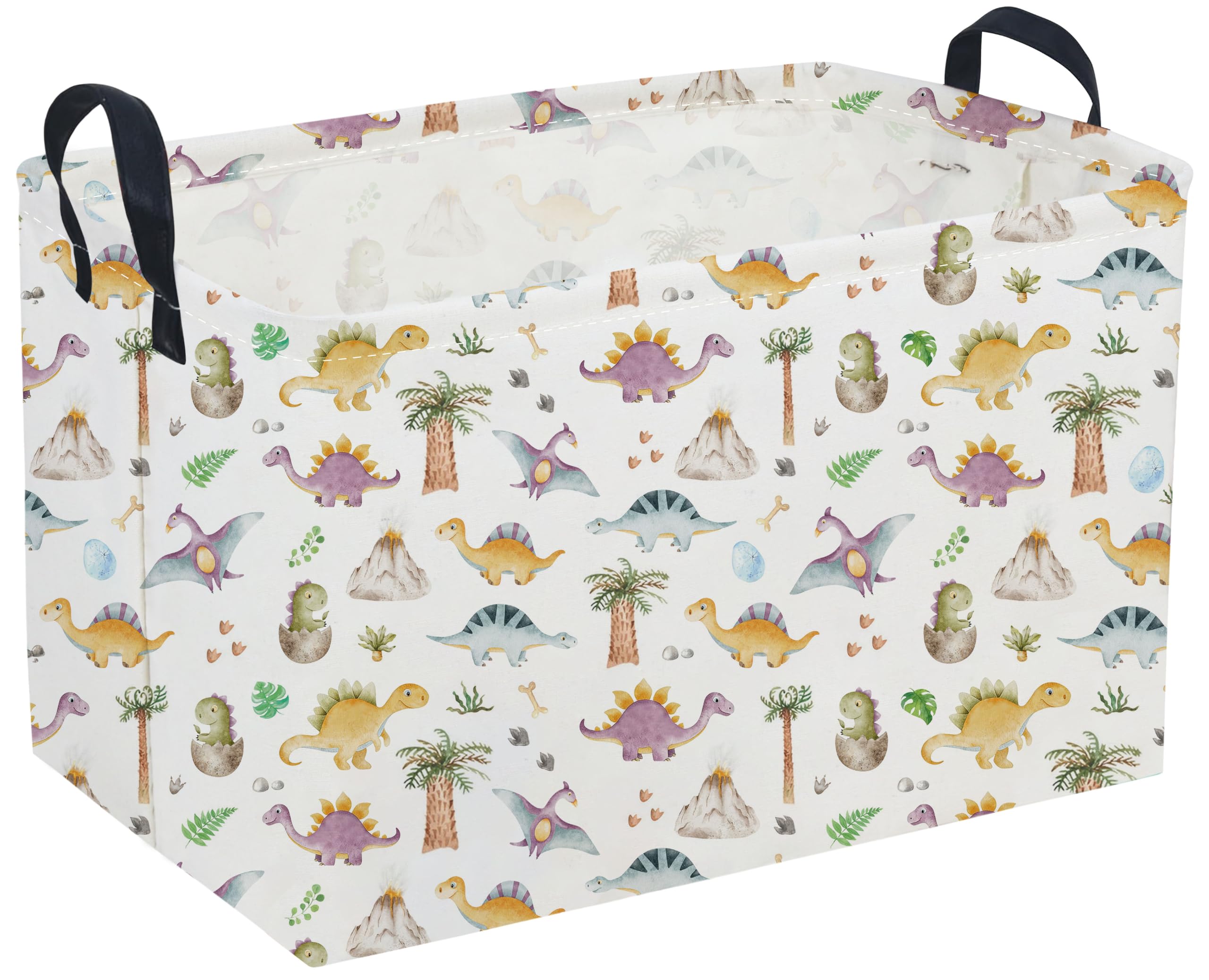 Sanjiaofeng Rectangular Dinosaur Baskets,Waterproof Foldable Dinosaur Basket with Handles,Nursery Hamper,Home Organizer,Books Box,Gift Baskets(Little Cute Dinosaurs)