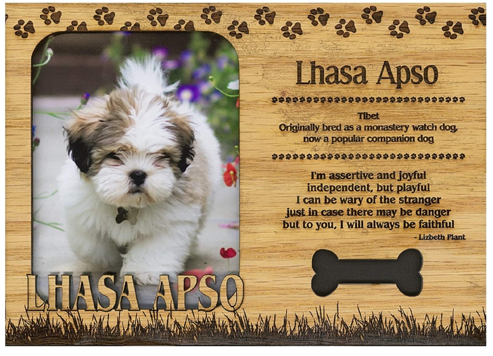 Lhasa Apso Engraved Wood Picture Frame Magnet