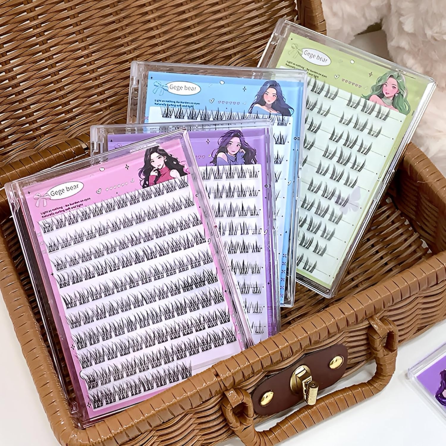 Gege Bear Gum Free Fake Eyelashes | Natural to Dramatic Finish | Comfortable & Non-Irritating | Reusable & Beginner-Friendly | 4 Styles: Solar Flower, Trilogy, Cat Elves, Fish Tail | Lightweight, Safe & Mess-Free | Quick No-Glue Application | Perfect for Eye Makeup Lovers | Suitable for Girls, Teens & Women (03# Trilogy, 90pcs)-image-14