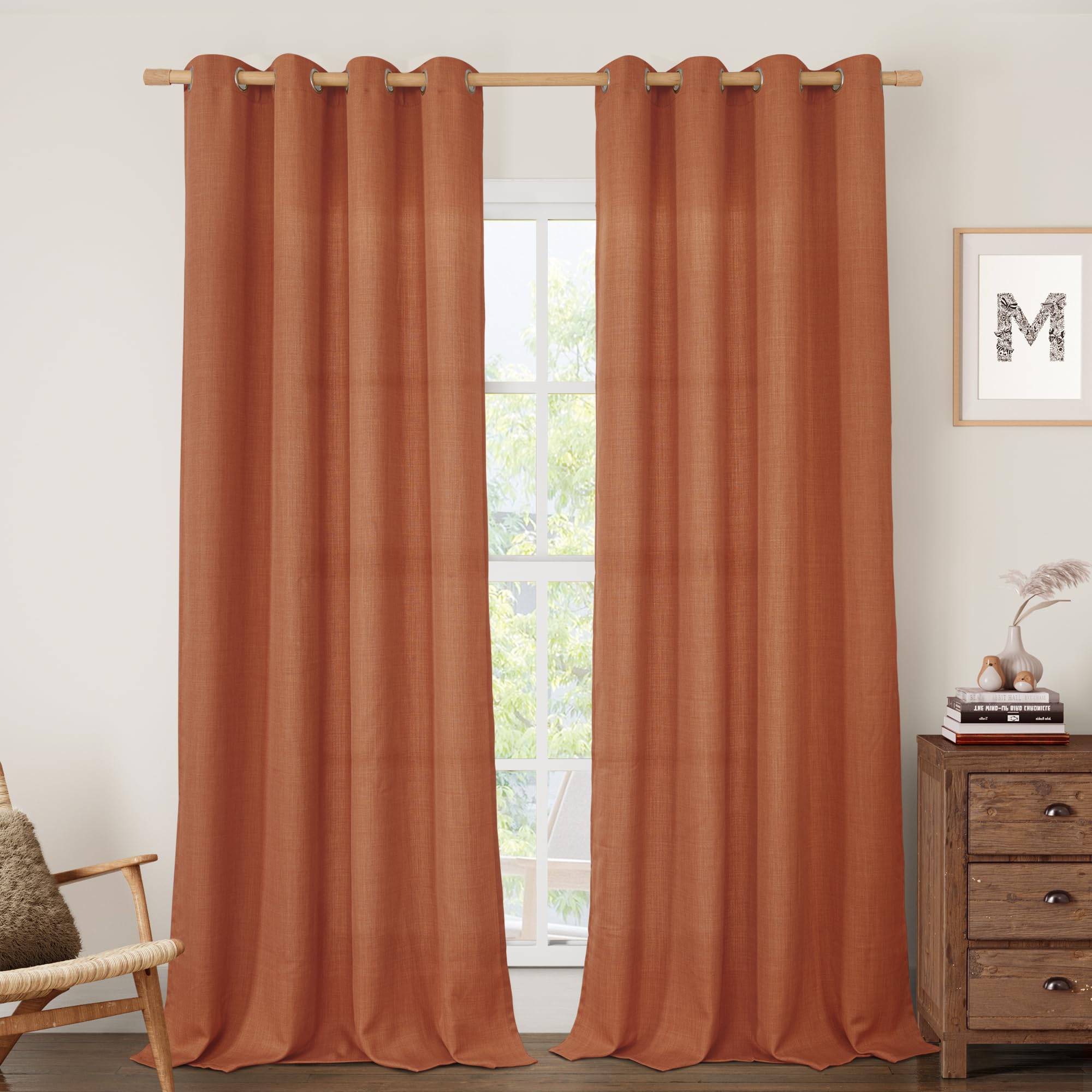 LAMIT Terracotta Linen Boho Curtains 84 inch Length for Bedroom 2 Panels
