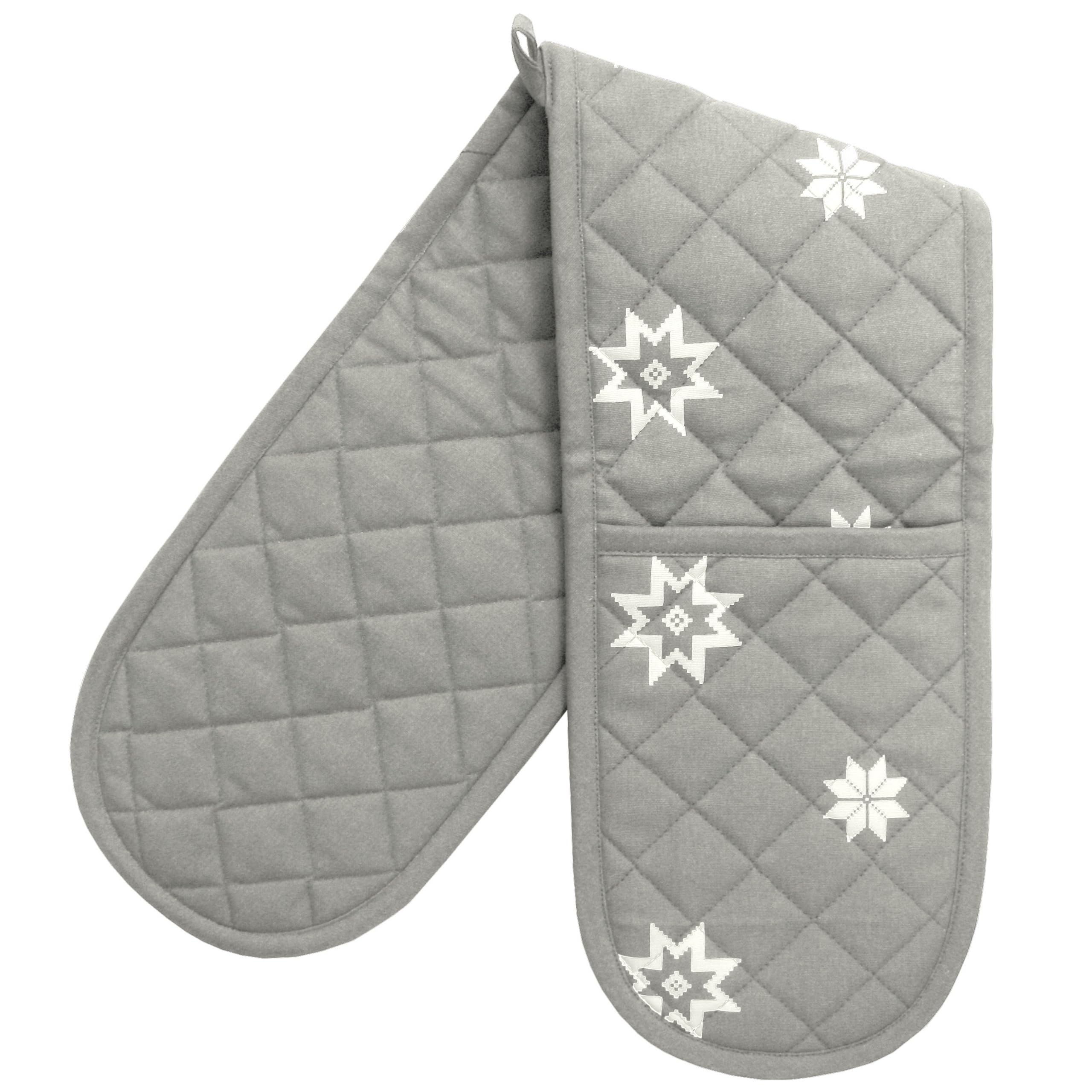 Ragged Rose Grey Christmas Star Double Oven Gloves - 84 Cm X 18 Cm X 1 Cm, 1-Piece Oven Mitts For Cooking & Baking - Cotton, Machine Washable At 30° - Kitchen Essentials By - (Grey Christmas Star)