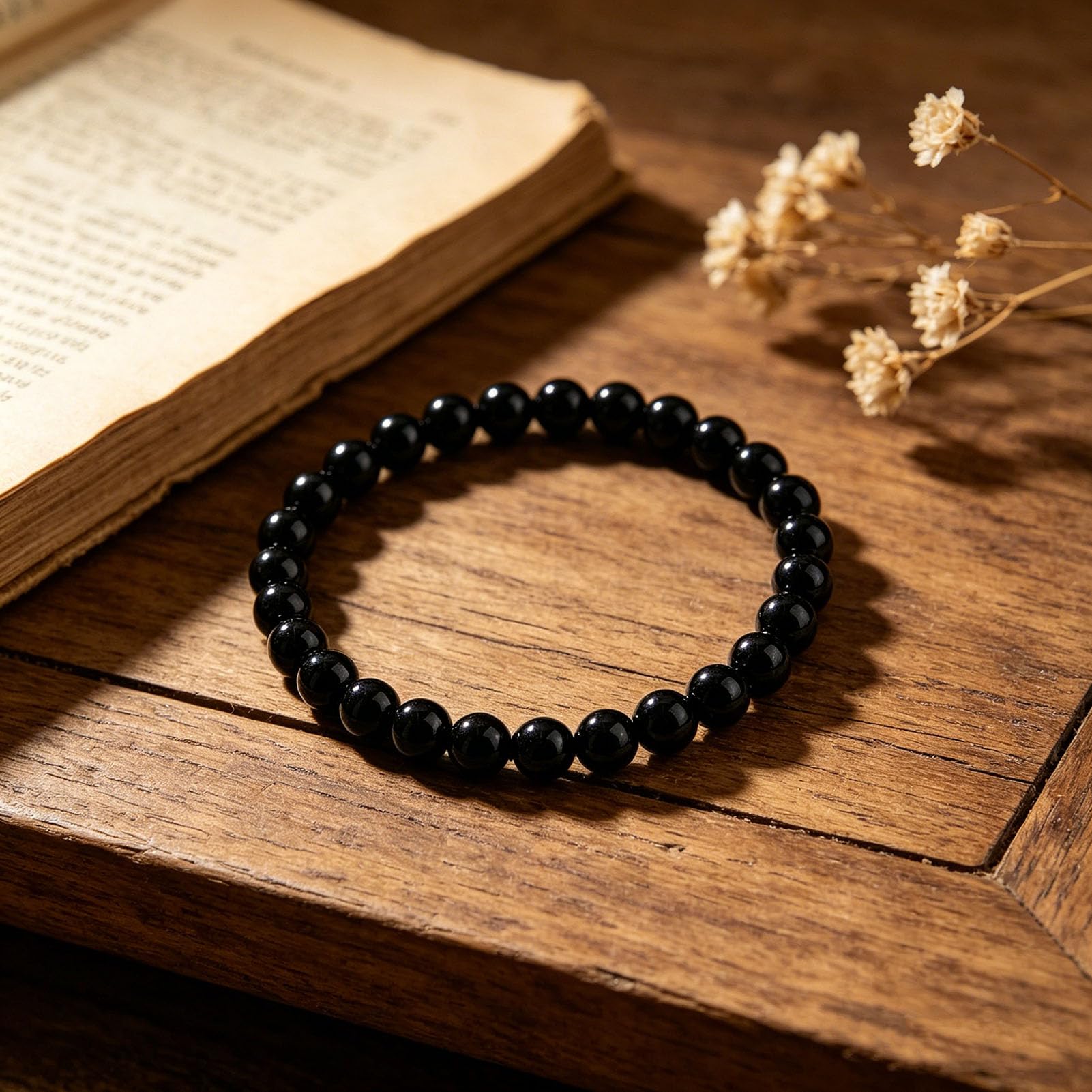 Heilendes schwarzes Obsidian-Armband, echtes vulkanisches Naturglas-Stretch-Armband zum Schutz, Erdung, Verstellbarer Steinschmuck für Männer und Frauen, Chakra-Geschenke,16MM