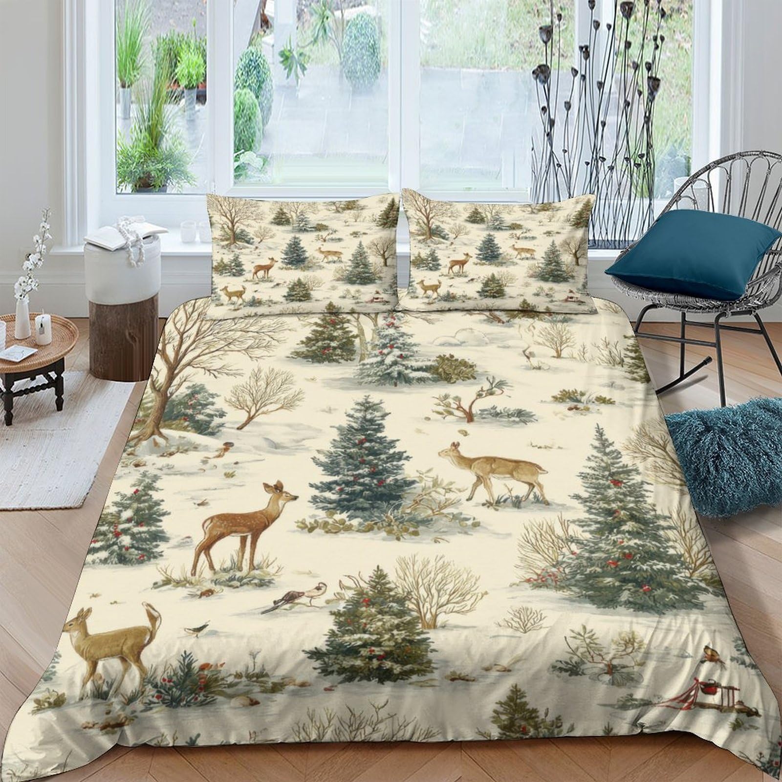 Ctjqhvkz Style-5 3D Printed Forest Deer Fitted Sheet Microfiber Soft Breathable Pine Tree Bed Cover For Bedroom Guest Room Decor Single（135X200cm）