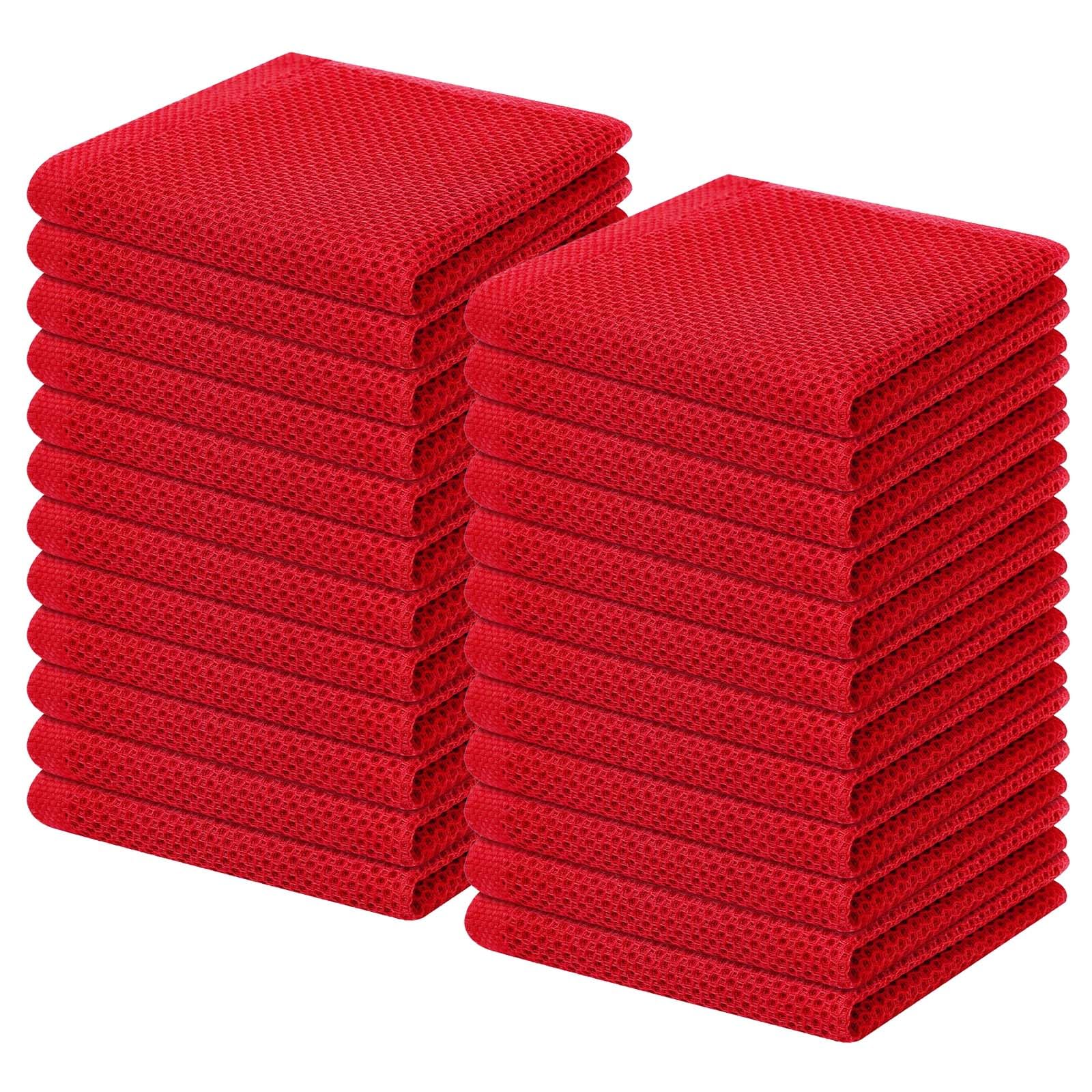 Homaxy 100% Cotton Waffle Weave Kitchen Dish Cloths 24-Pack, Red