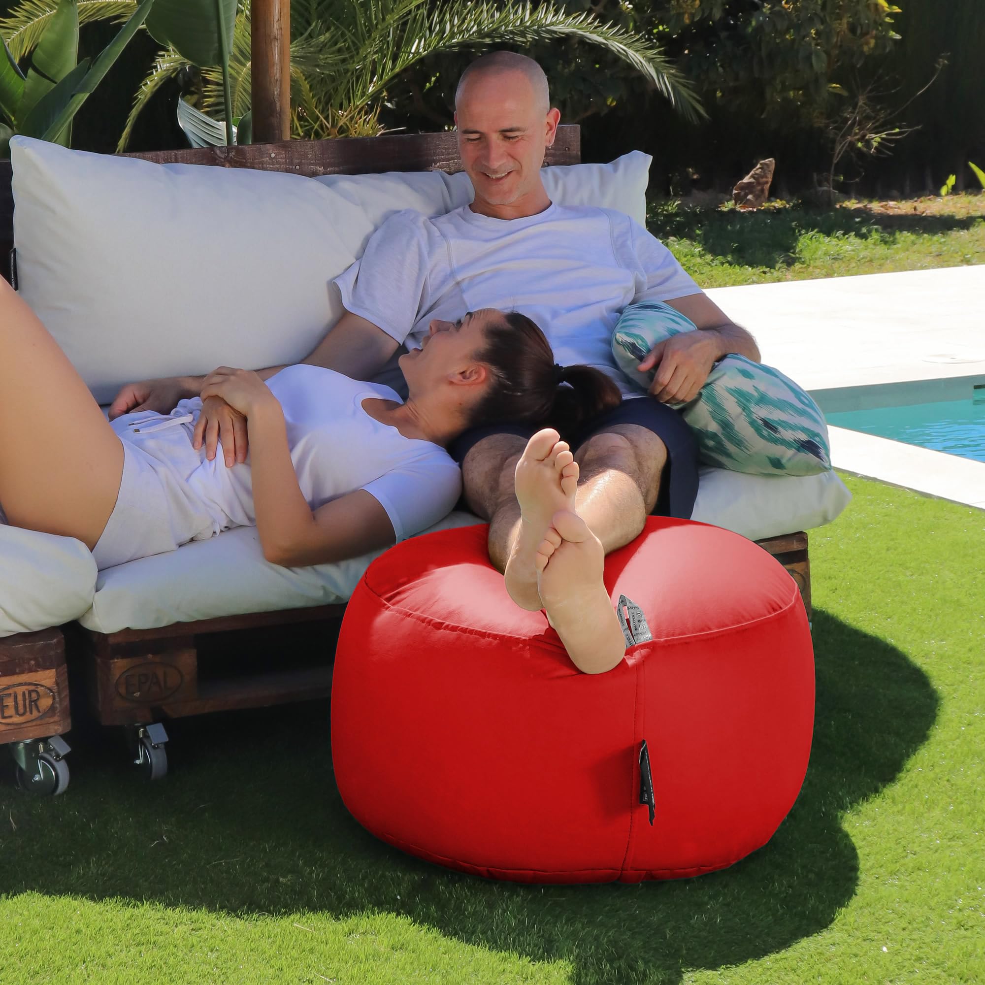 HAPPERS Puff para Exterior Redondo Polipiel Rojo