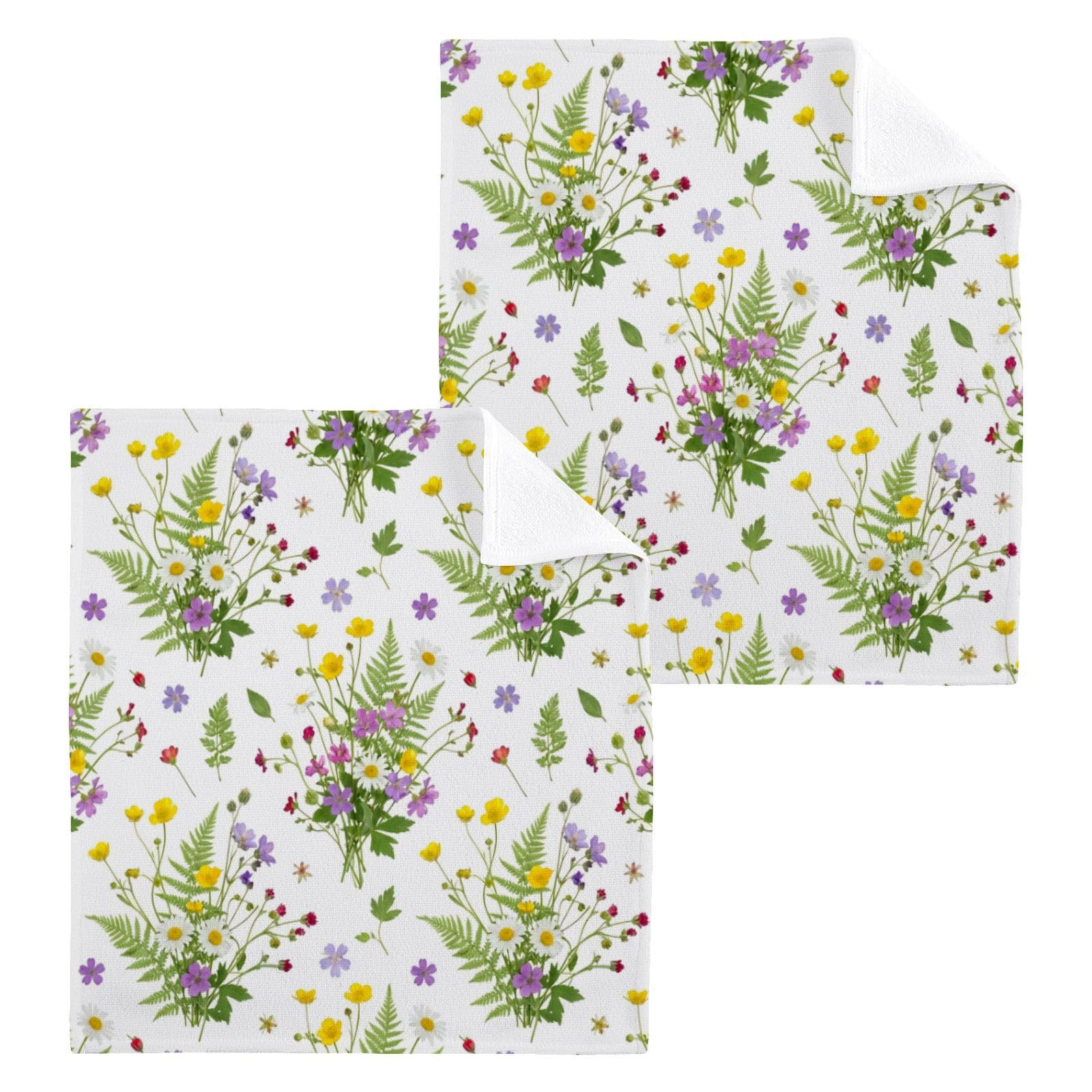 BOESI Summer Wildflower Pattern 12x12in Cotton Washcloth,Face Towel