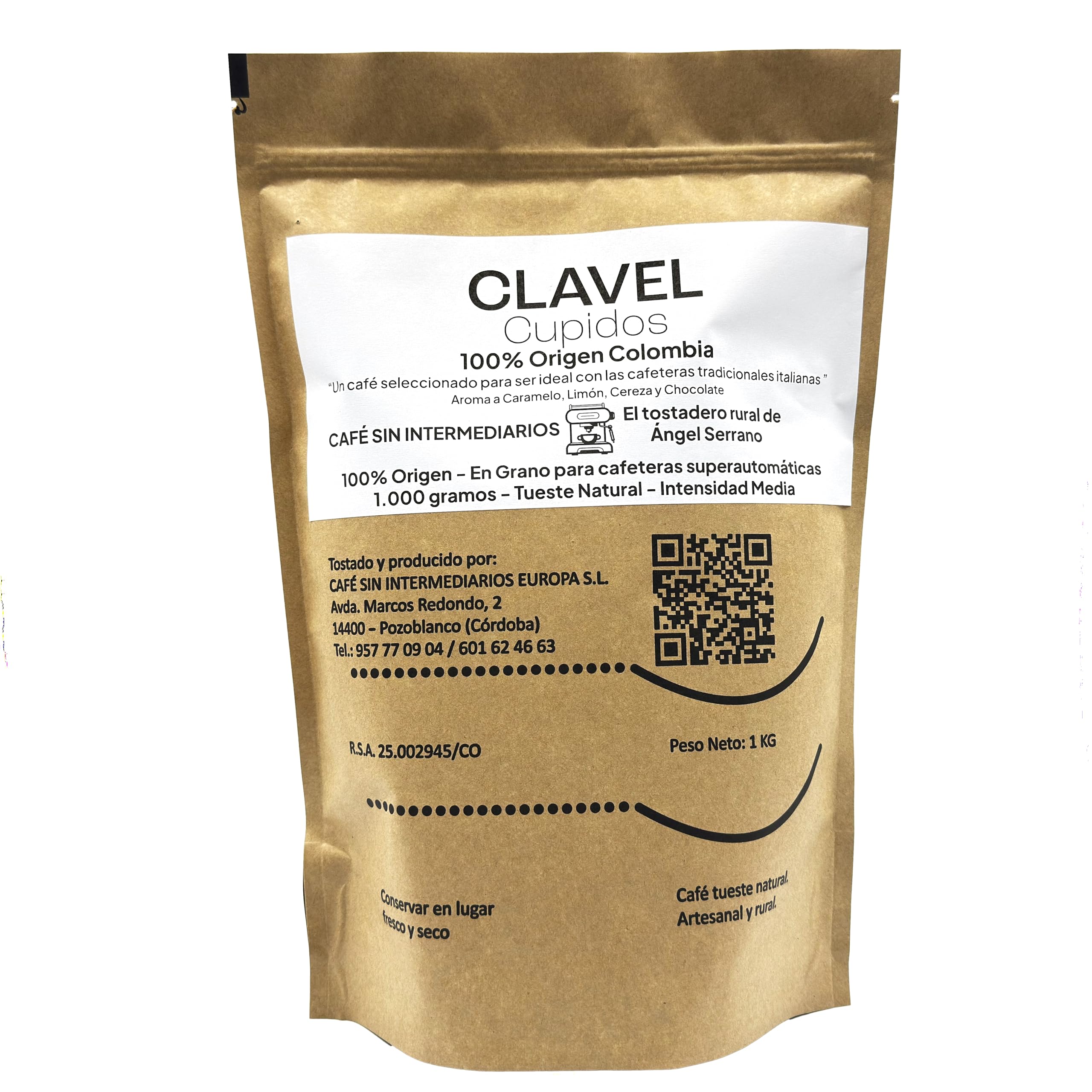 Café Colombia En Grano Para Superautomática 1Kg Clavel Tostado Semanal Intensidad Baja