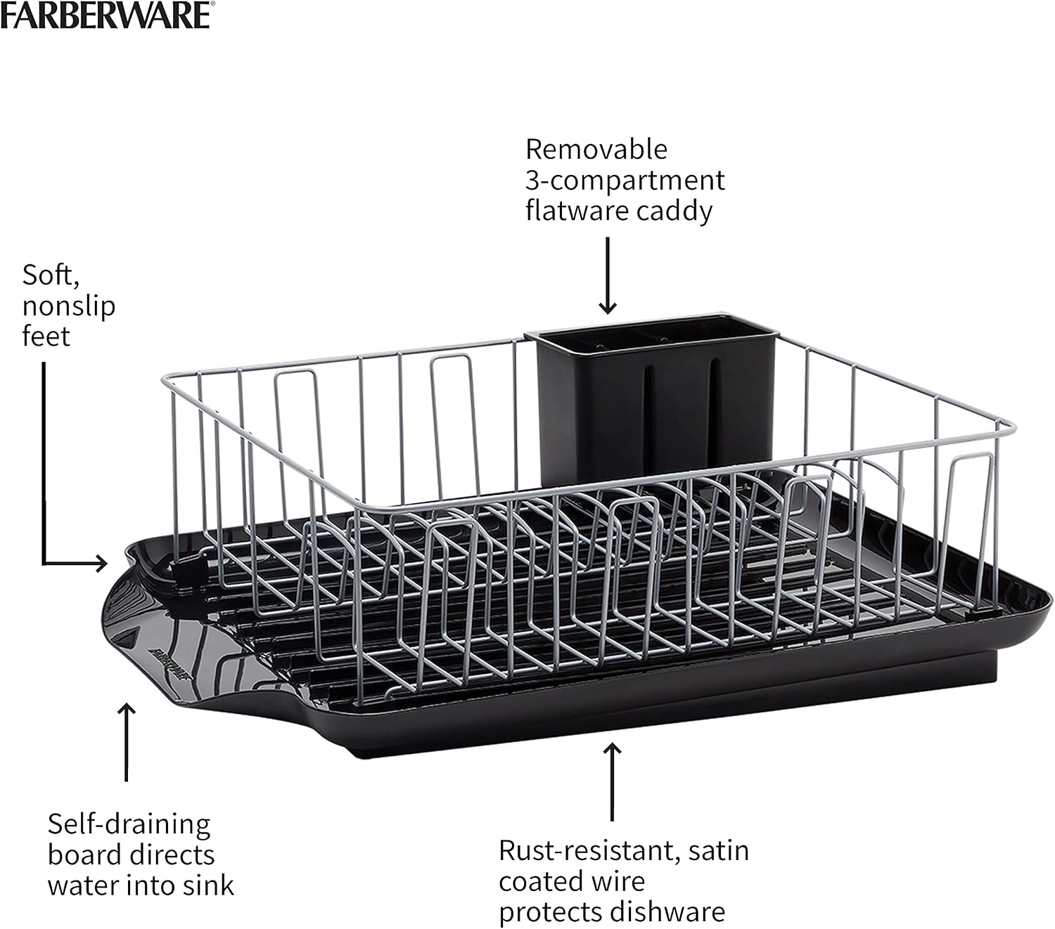 Farberware - 5238259 Farberware Classic 3-Piece Dish Rack, Black, 20-Inch-by-15-Inch -