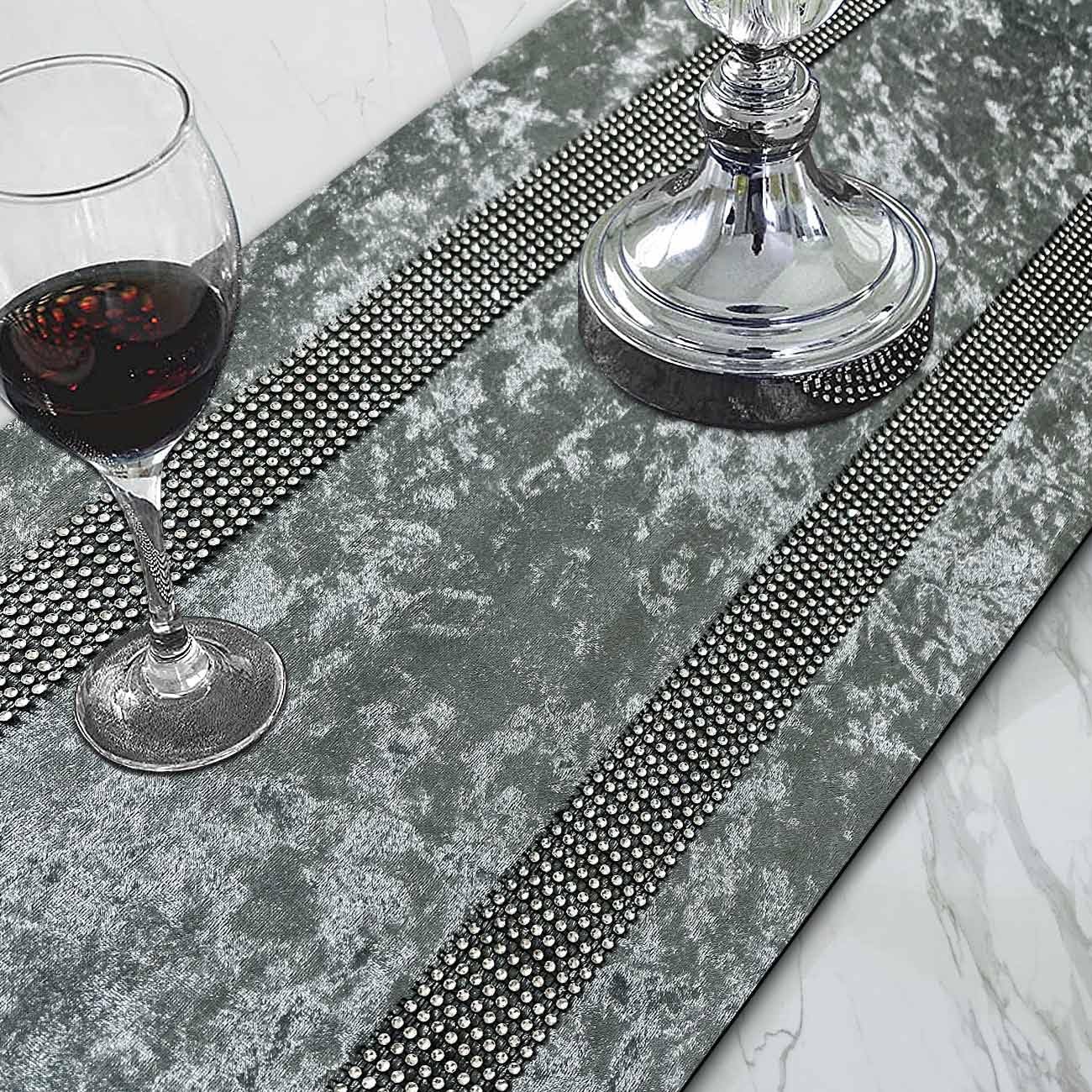 Jiino Camino de mesa gris Rhinestone 13x84 corredores de Navidad gris decoración para mesa de cena