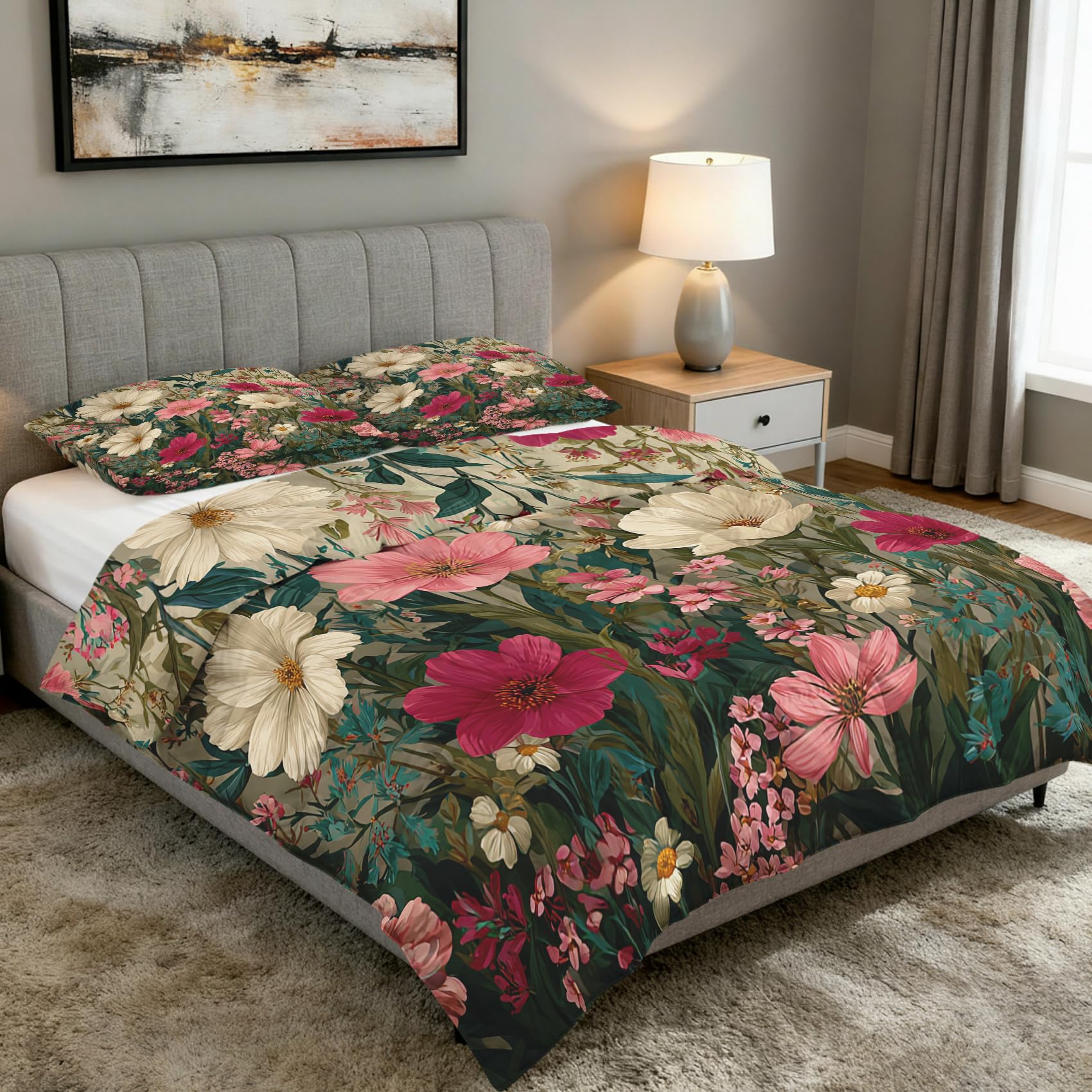 Blumenmuster Bettdecke 135x200 4 Jahreszeiten, Weiß Rosa Blumen Bettdecke Ohne Bezug Warm Steppdecke Ganzjahresdecke Winterdecke Mit Kissenbezug, Schlafzimmer Deko Blumenmuster