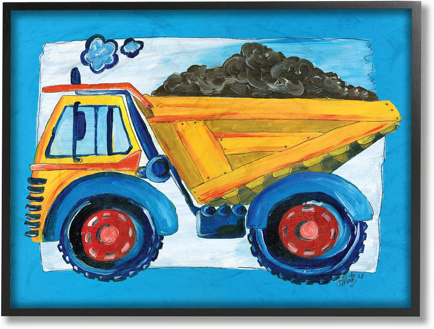 The Kids Room by Stupell Yellow Dump Truck with Blue Border Gray Framed Wall Art, 11x14, Multi-Color