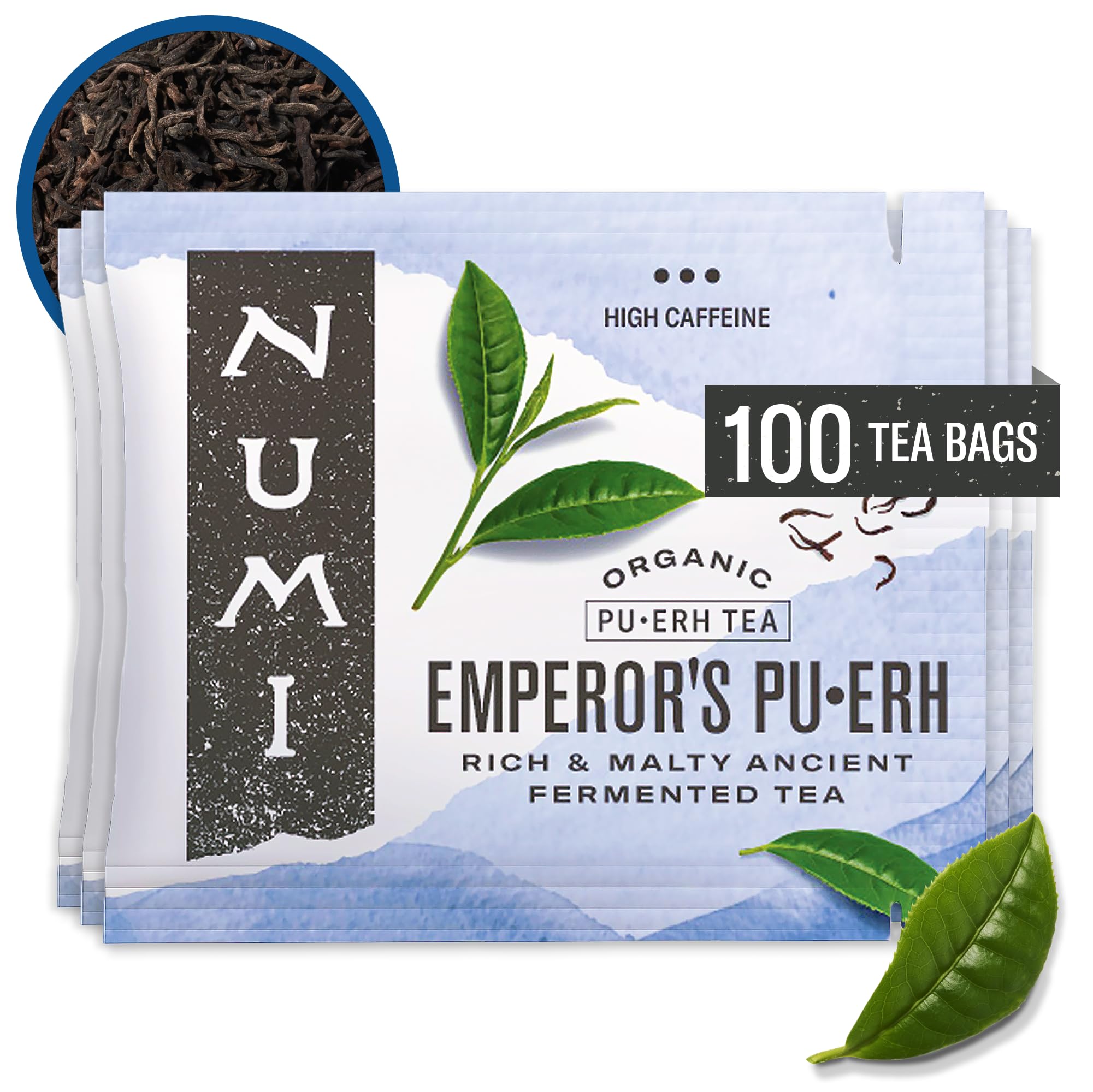 Numi Organic Emperor's Pu-erh Tea, 100 Tea Bags, Aged Fermented Yunnan Black Tea, Caffeinated