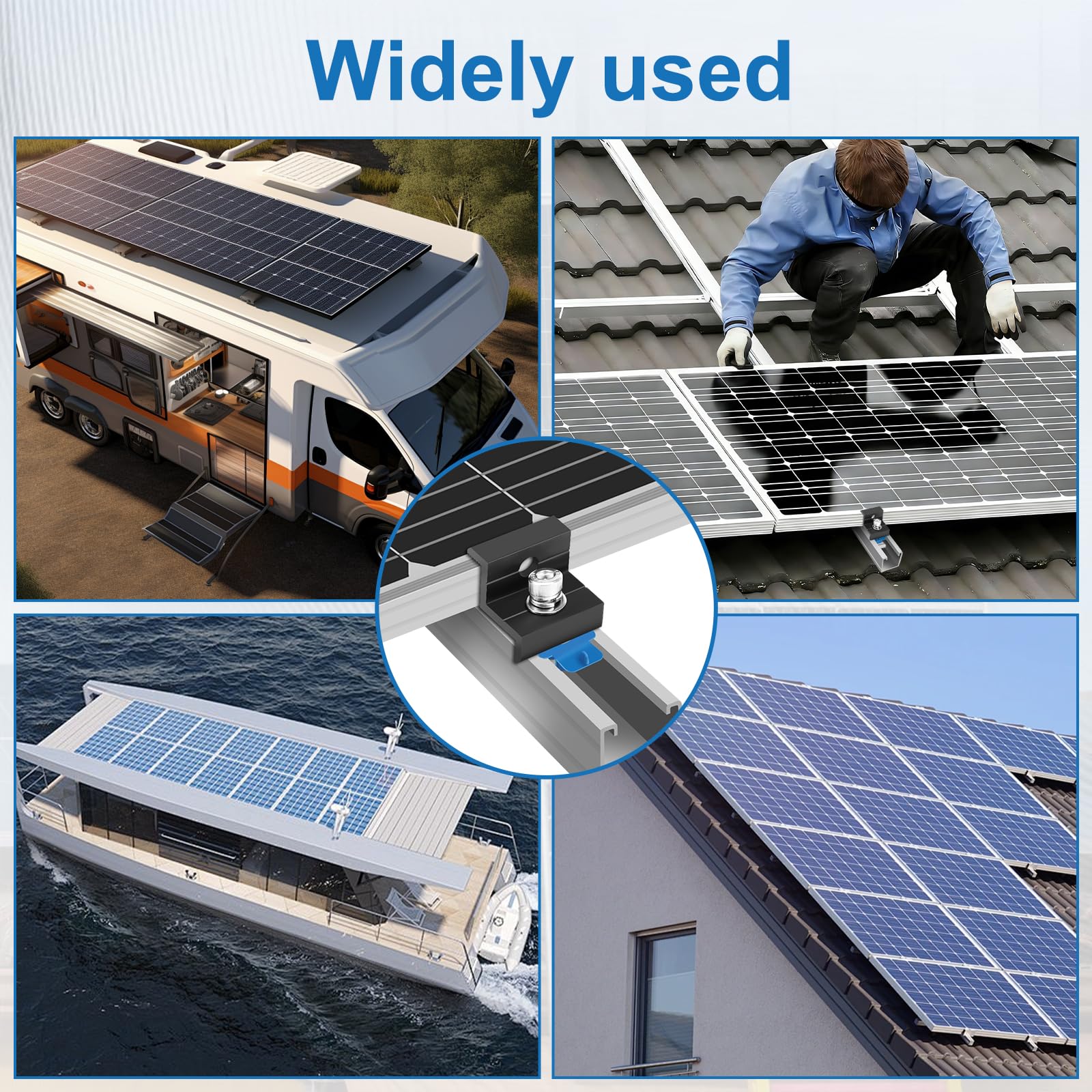 24 zaciski do modułów solarnych, 30 mm, aluminiowe zaciski końcowe modułu PV, konstrukcja z podwójnym otworem, z 2 uchwytami na klucze, mocowanie do panelu słonecznego, mocowania paneli słonecznych do