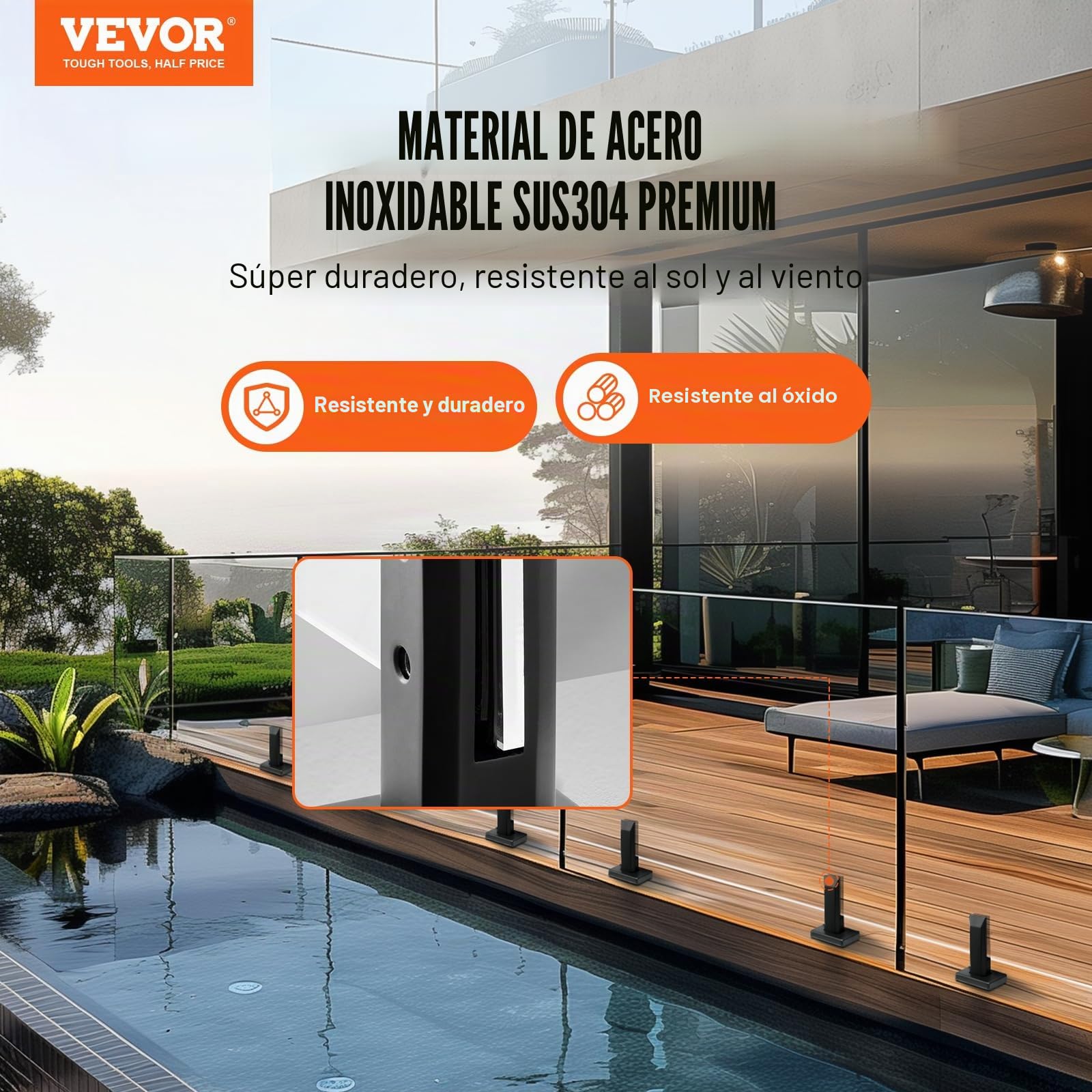 VEVOR Abrazadera de Vidrio, 10 Soportes de Barandilla de Vidrio Cuadrado 100 x 100 x 160 mm para Vidrio Templado de 8-12 mm de Espesor, Acero Inoxidable 304, para Balcón, Jardín, Cubierta, Escalera