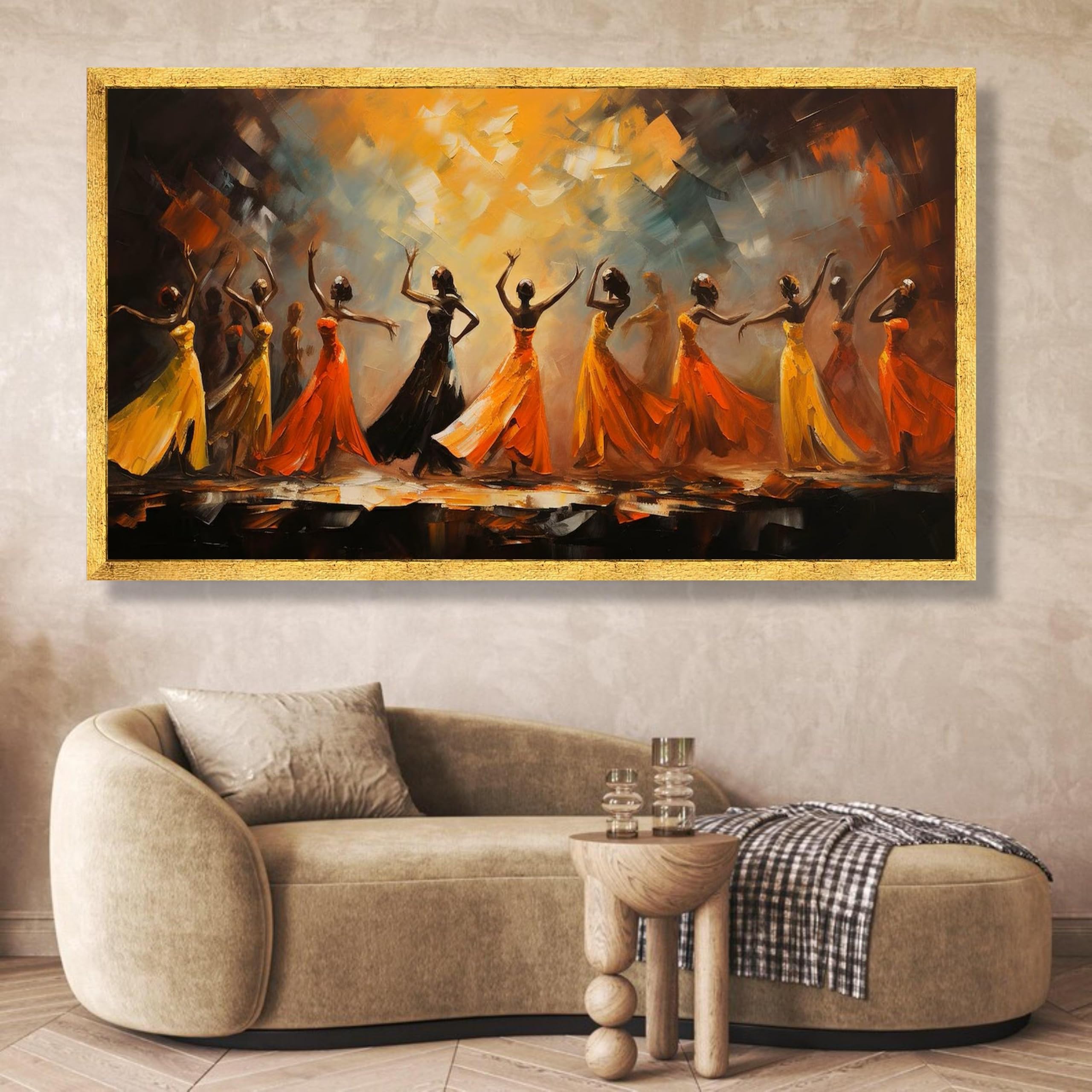LMYCHENG Abstrakcyjny obraz olejny tańczące kobiety na płótnie kolorowe tańczące kobiety plakaty i druki do dekoracji ścian (30 x 50 cm / wewnętrzna ramka)