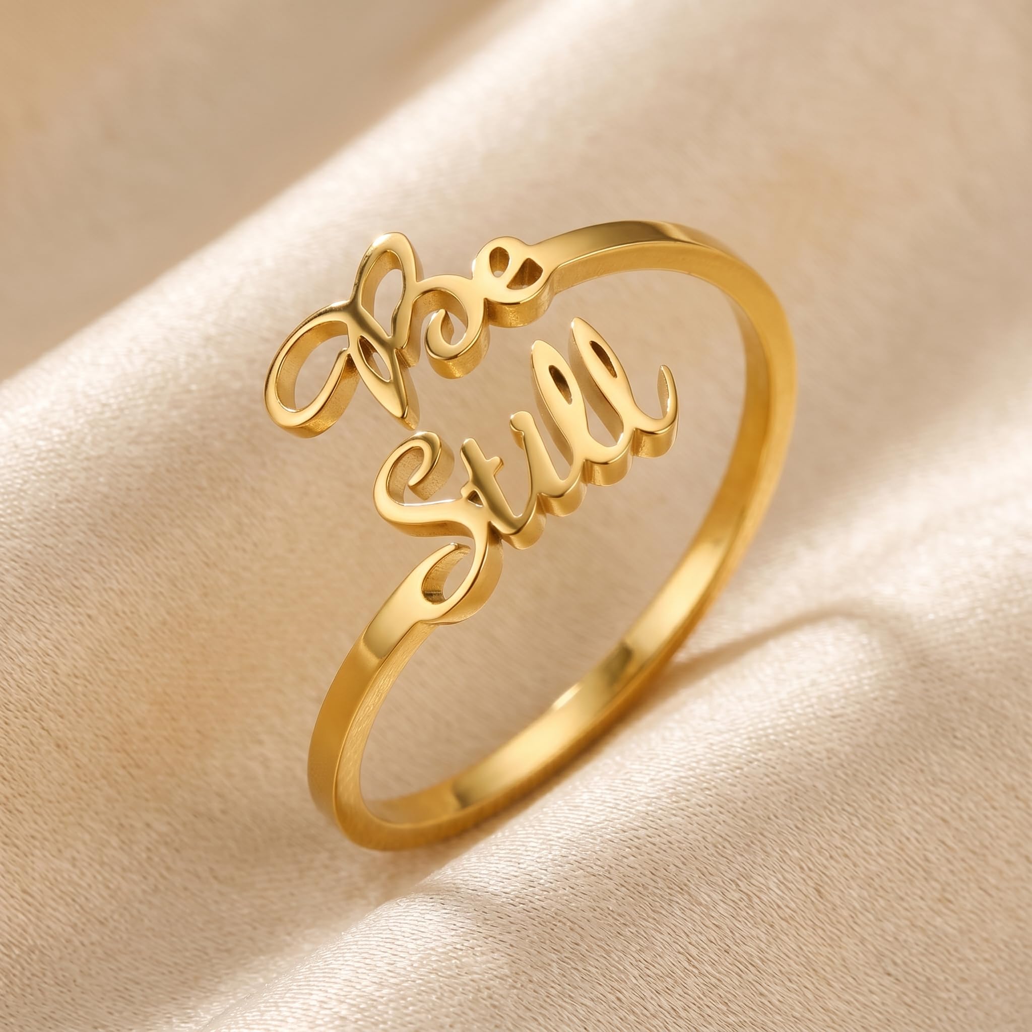 Anillo con versículo bíblico Be Still And Know That I am God, anillo abierto de acero inoxidable chapado en oro de 14 quilates, anillos de pureza, joyería cristiana, regalos para mujeres, salmo 46