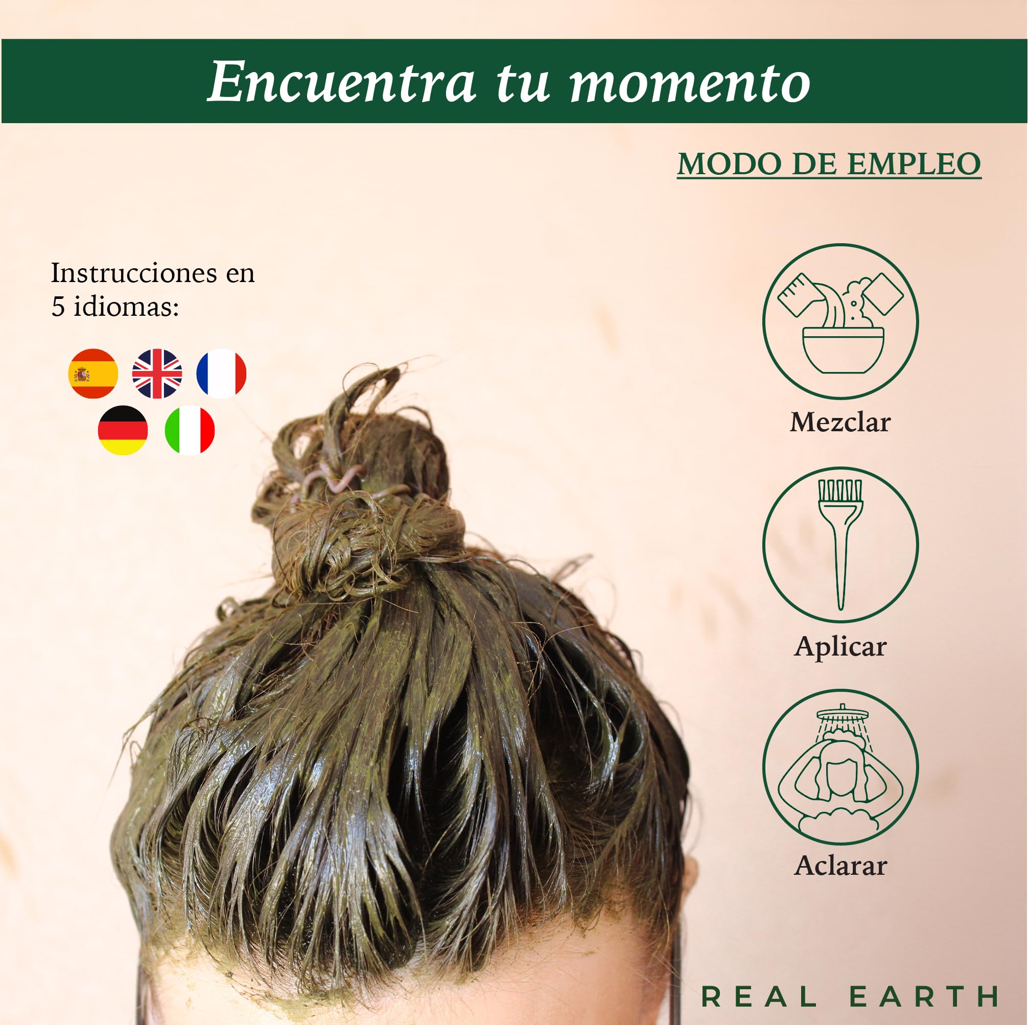 Real Earth - Cocoa Henna - Tinte de Henna - 100% orgánica y natural - Barros para teñir el pelo - Cabellos castaño medio - Coloración Natural - Cosmética ayurvédica - Vegana - Sin amoniacos - 250gr