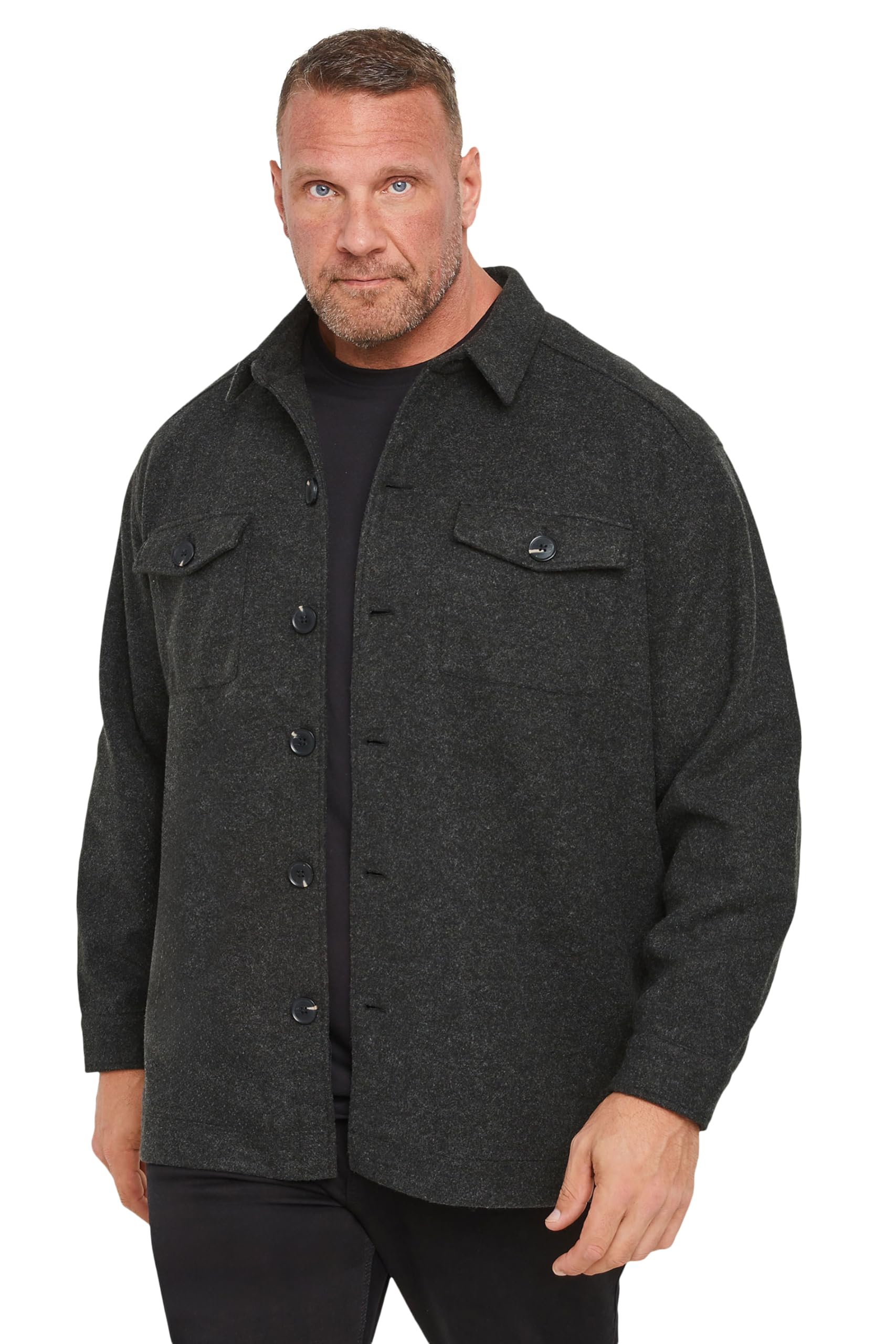 BadRhino Big & Tall Grey Premium Button Down Shacket - Men's - Plus Size Curve
