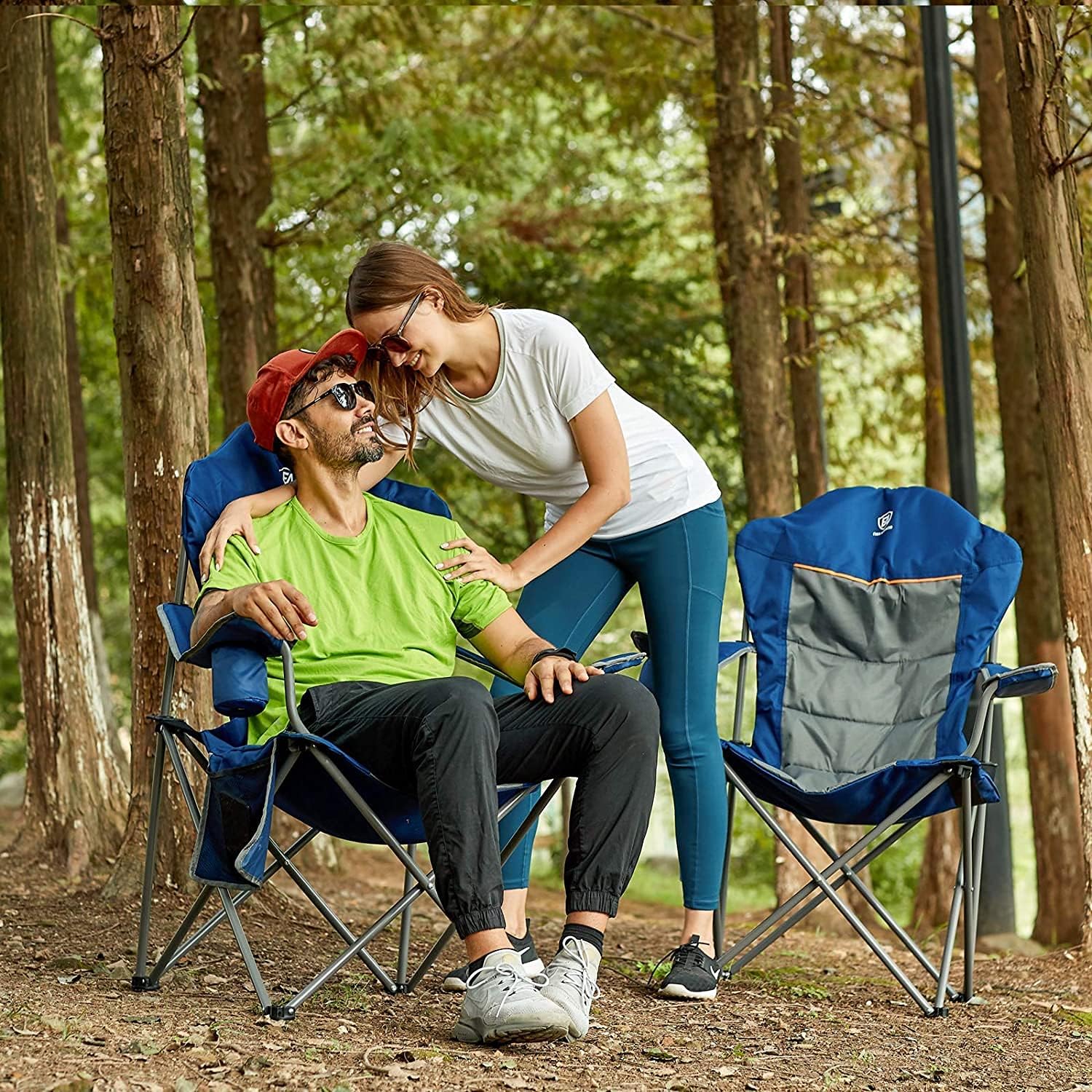EVER ADVANCED Oversized Padded Quad Arm Chair Collapsible Steel Frame High Back Folding Camp Chair with Cup Holder, Heavy Duty Supports 300 lbs