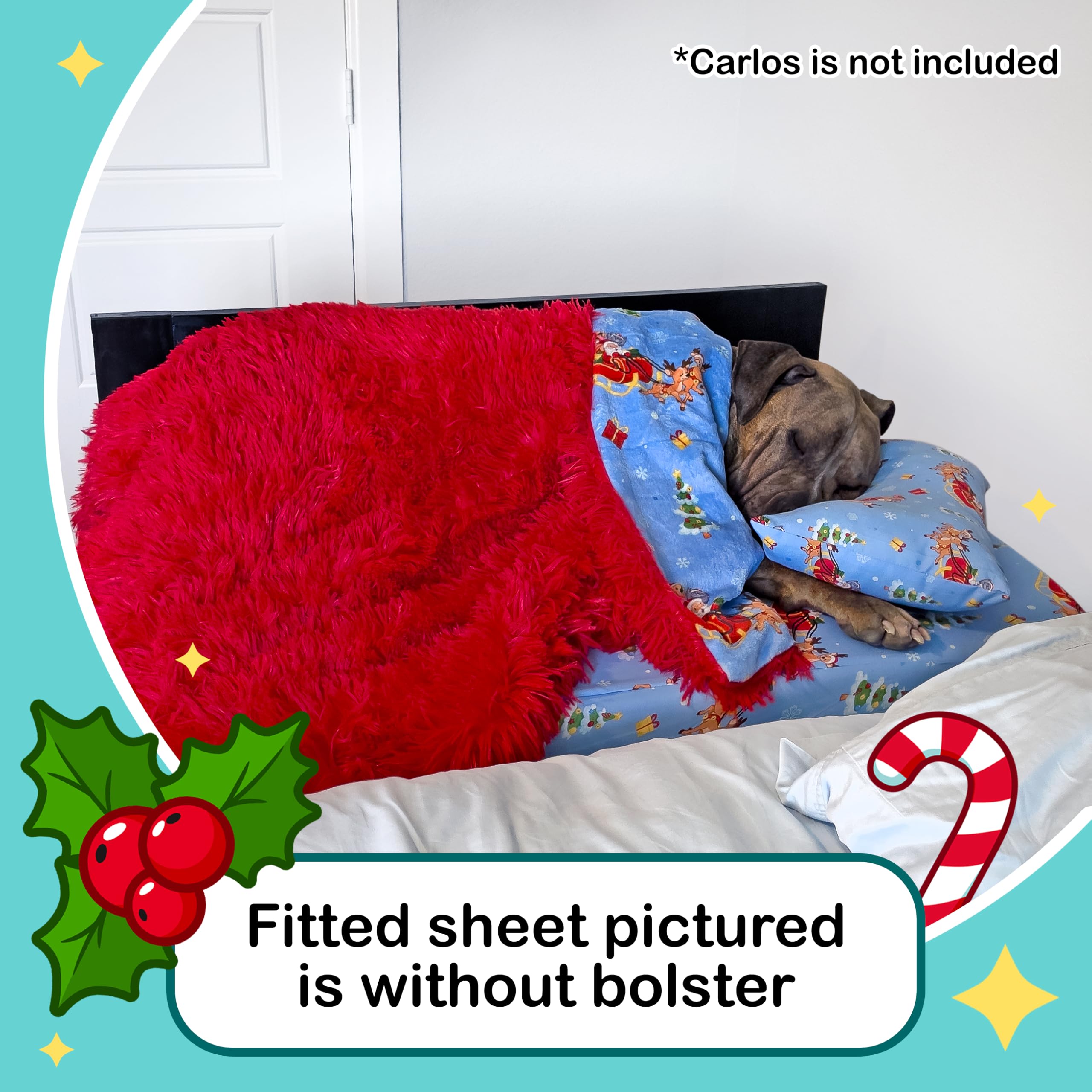 Sleepy Hippo Santa's Helpers Bedding Set - Soft Shag & Fleece Reversible Blanket, Plush Pillow, Cute Fitted Sheet For Comfort - OEKO-TEX 100