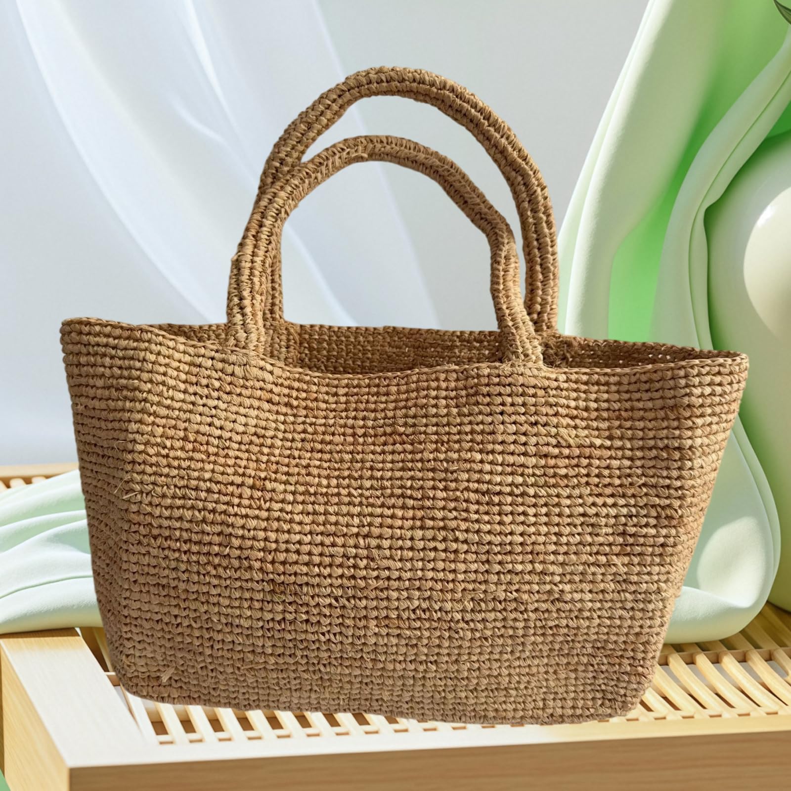 Borsa da spiaggia intrecciata in rafia per donna | Borsa tote all'uncinetto versatile, fatta a mano, adatta a viaggi, lavoro e mercato, presa comoda