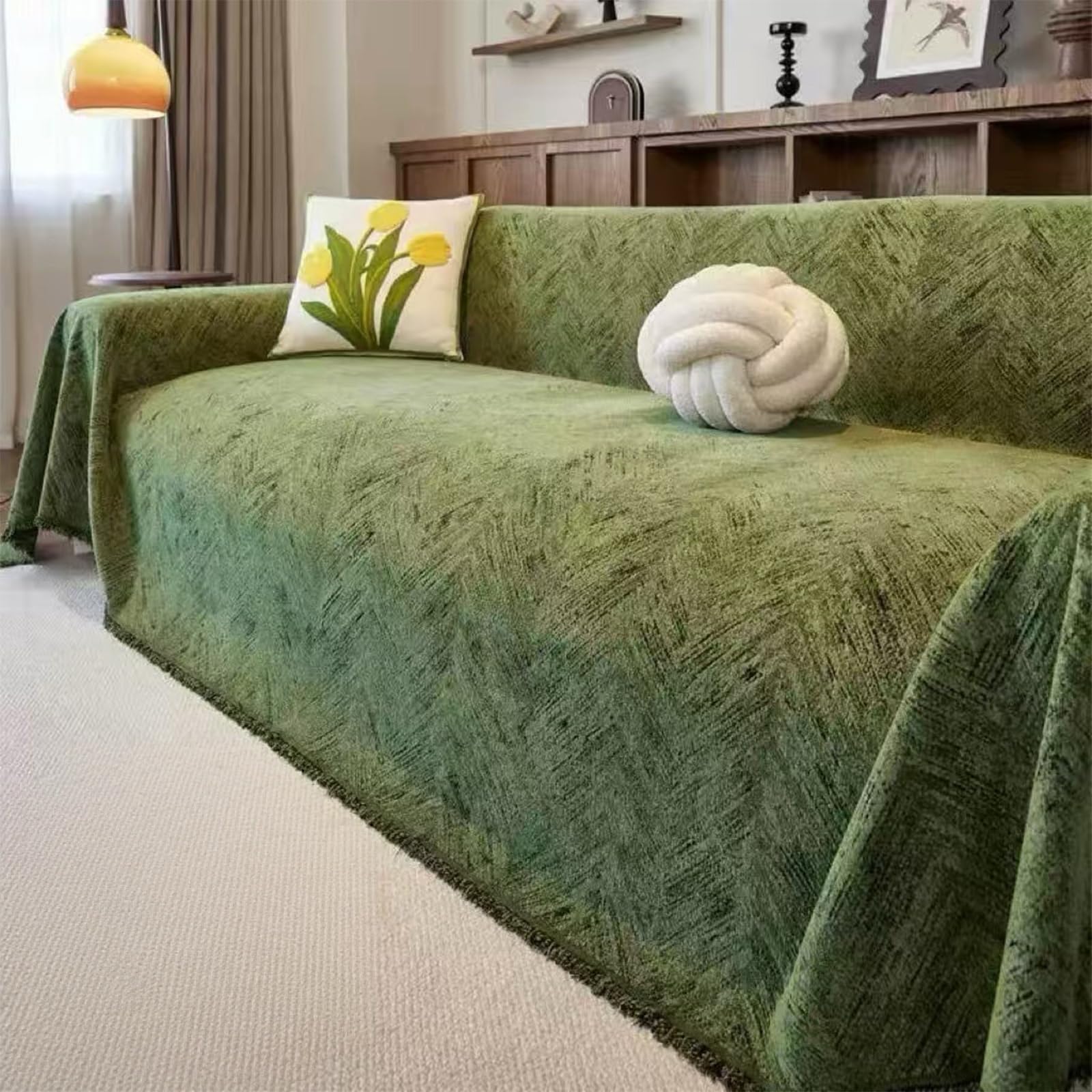 Zihpil Waterproof Sofa Cover for 2 3 4 Seater, Chenille anti cat scratch blanket(Green,260 * 180cm)
