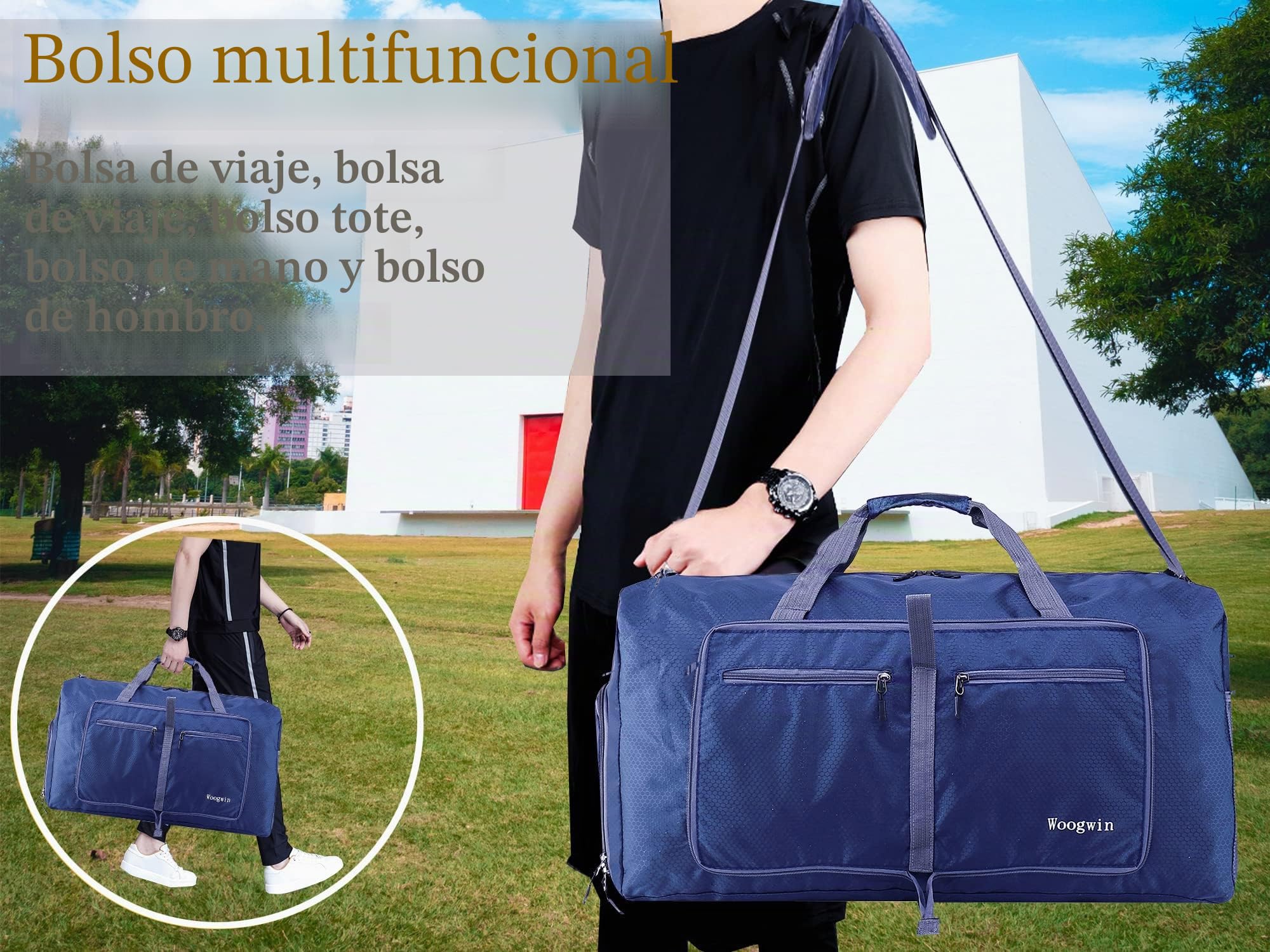 ehsbuy 60L Bolsa de Viaje Plegable Bolsa de Viaje Hombre y Mujeres Bolsa Deporte Impermeable Grande Bolso Ligero de Fin de Semana con Compartimento de Zapatos