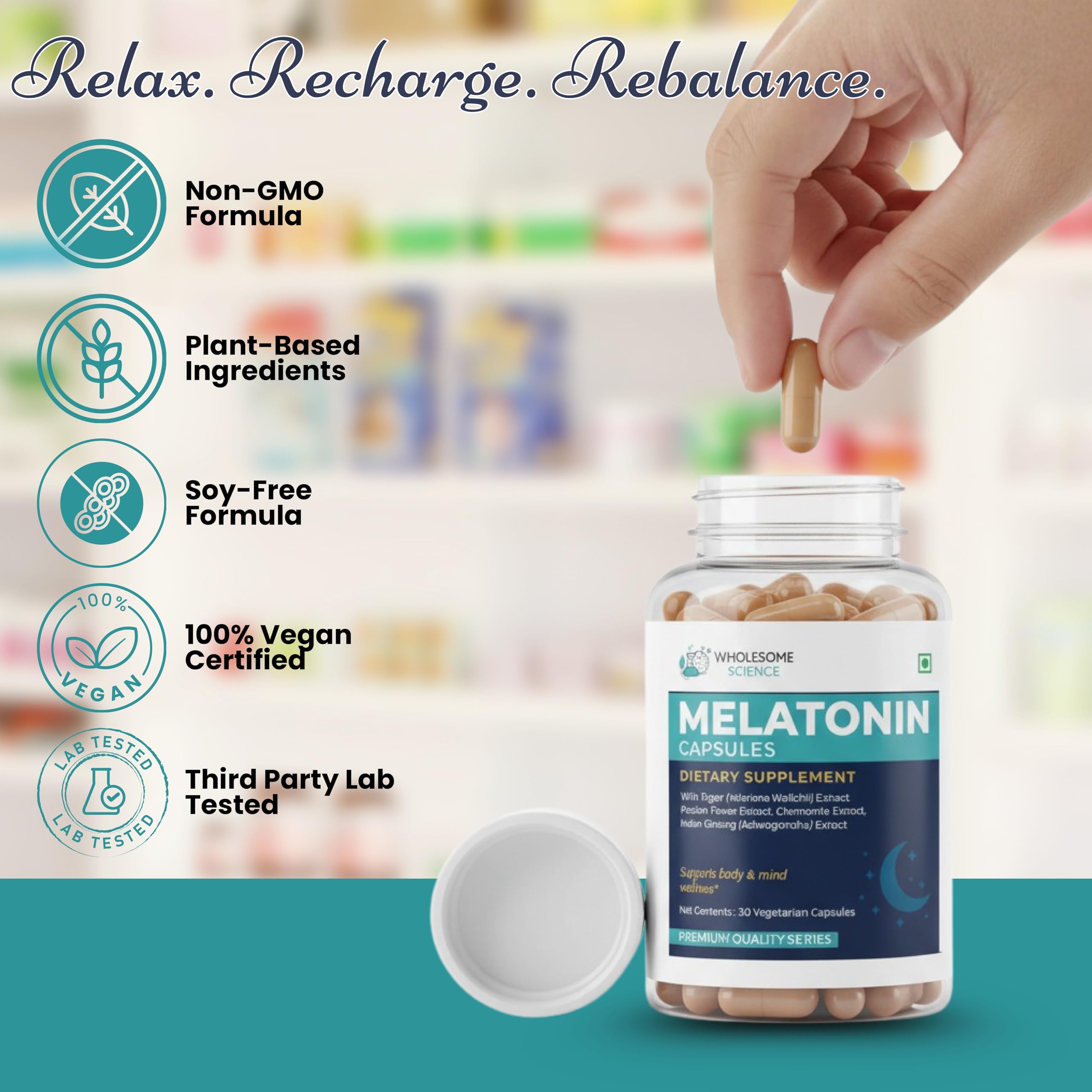 Melatonin Capsules 10mg | Sleep Support Supplement with Valerian Root Passion Flower Ashwagandha & Chamomile | Helps Relaxation & Restful Sleep | Vegan Non-GMO | 30 Vegetarian Capsules — Amazon image 5