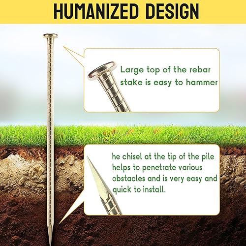 Miniatura 5 de JPOIP Estacas de barras de refuerzo de 16 pulgadas, anclajes de tierra de acero galvanizado de 12 pulgada de diámetro, estaca de jardín de soporte