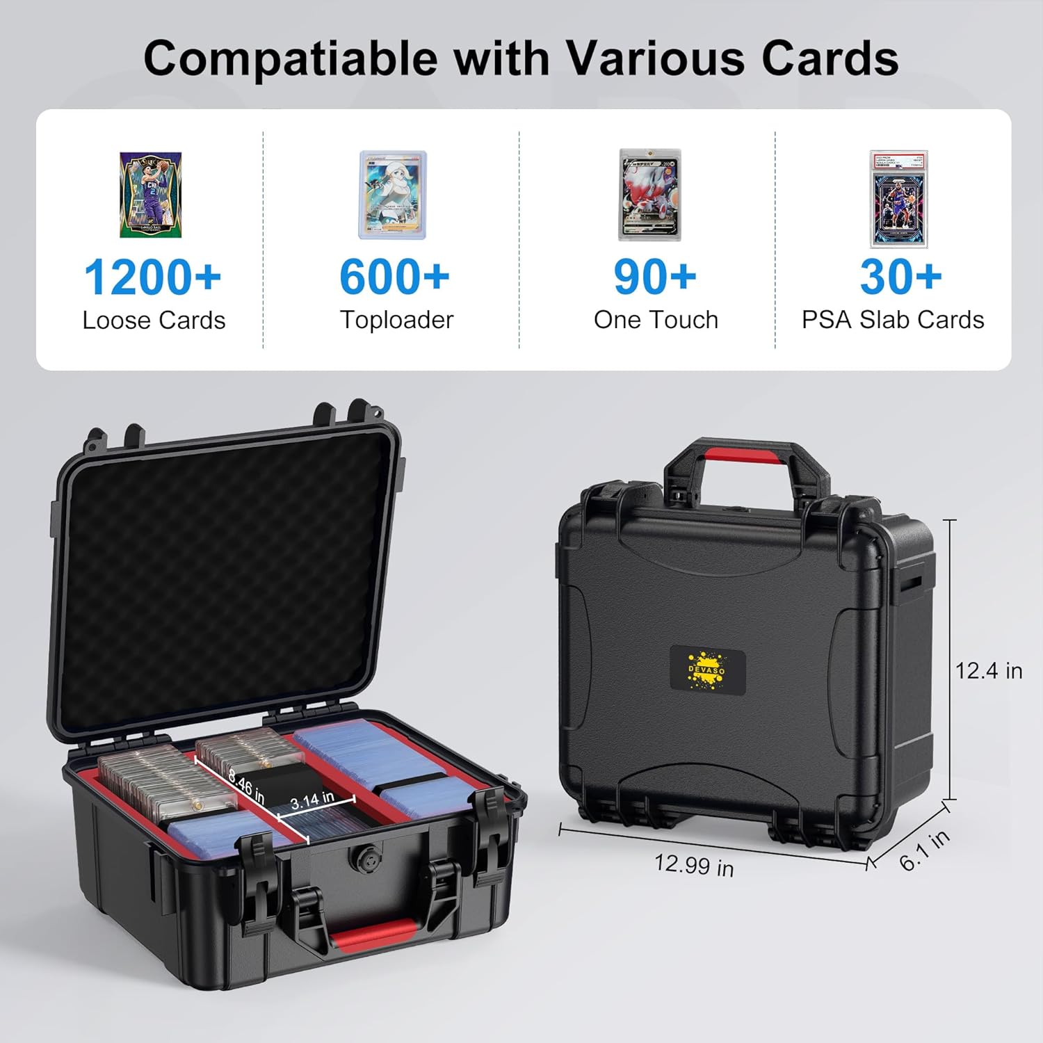 DEVASO Toploader Storage Box for 3" x 4" 35PT Rigid Card Holder, Graded Storage Card Case with 3 Dividers, Trading Card Storage Box Hard Card Case for Sport Baseball Card (Holds 600+ Toploader)