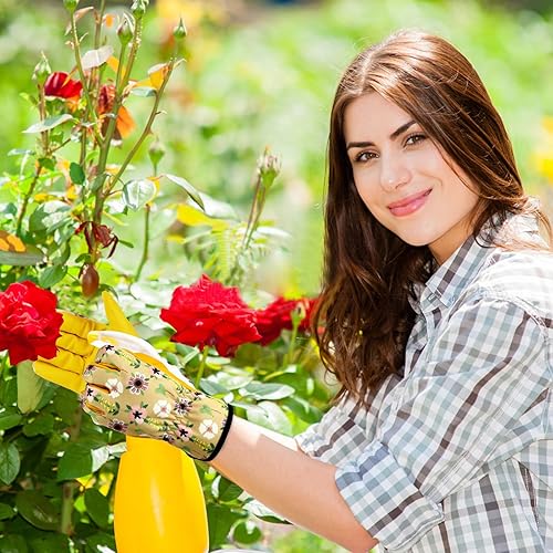 Miniatura 7 de Guantes de jardinería para mujer, de cuero resistente, a prueba de espinas, guantes de trabajo para mujeres, para excavar y plantar