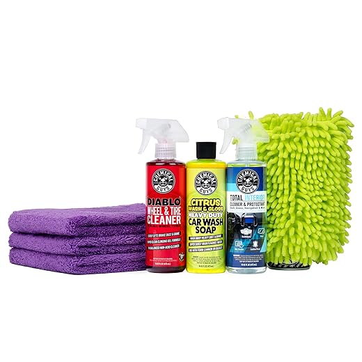 Chemical Guys Clean and Shine Car Wash Starter Kit - 7-Piece Set with 3 x 16 oz Car Detailing Chemicals, Safe for Cars, Trucks, SUVs, Motorcycles, Jeeps, RVs, and More