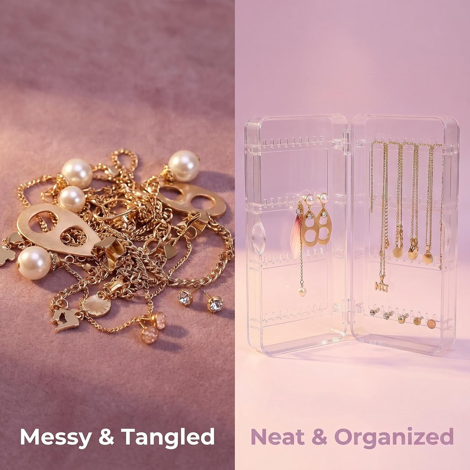 Earring Holder Organizer with Dustproof Cover, Acrylic Jewelry Display Box image 3