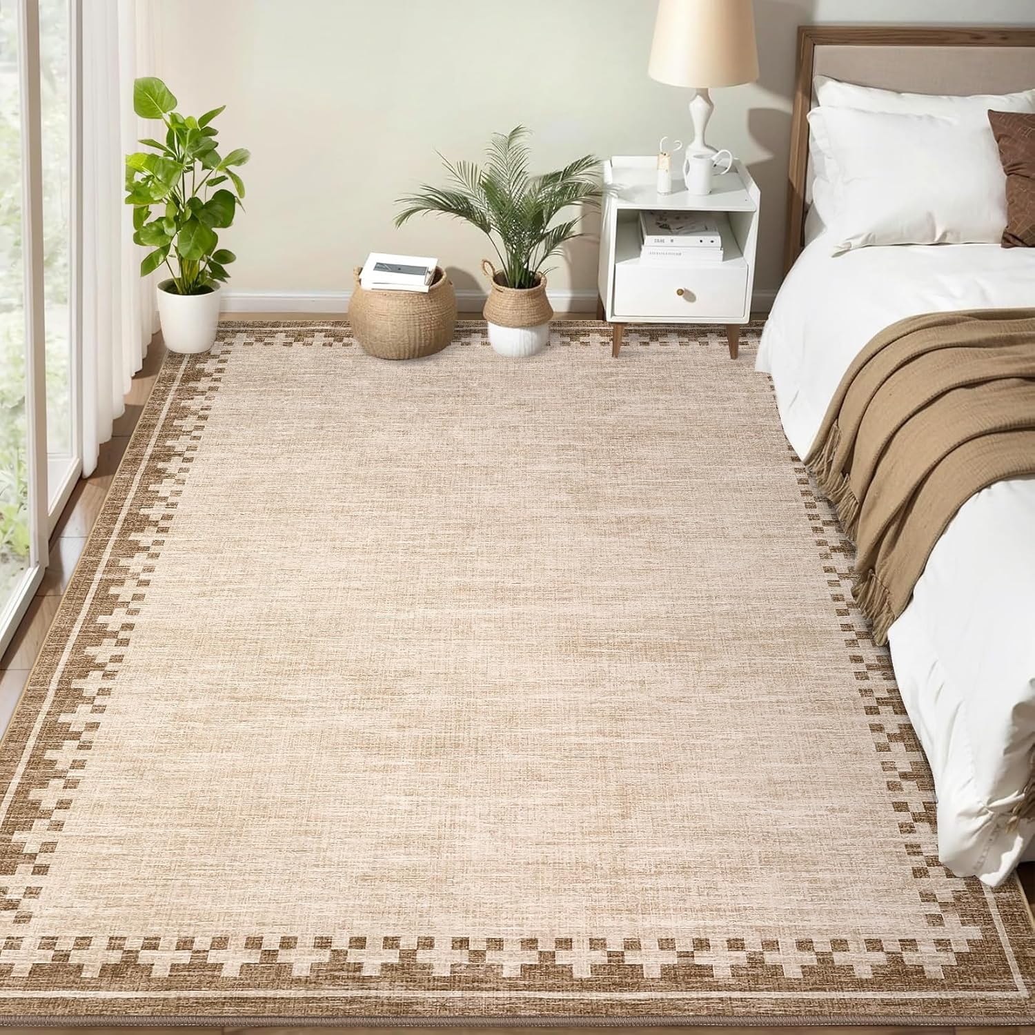 Garvee Washable Rug 5x7, Stain Resistant Non-Shedding Area Rug, Pet Friendly Indoor Carpet with Rubber Backing, Low Profile Doormat for Kitchen Hallway, Easy-Clean Floor Cover
