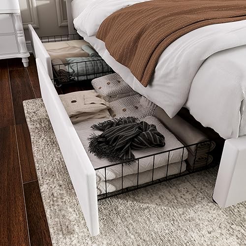 Miniatura 358 de VECELO Base de cama de tamaño matrimonial con cabecera tapizada ajustable, plataforma de listones de madera, diseño sin ruido, fácil montaje Negro