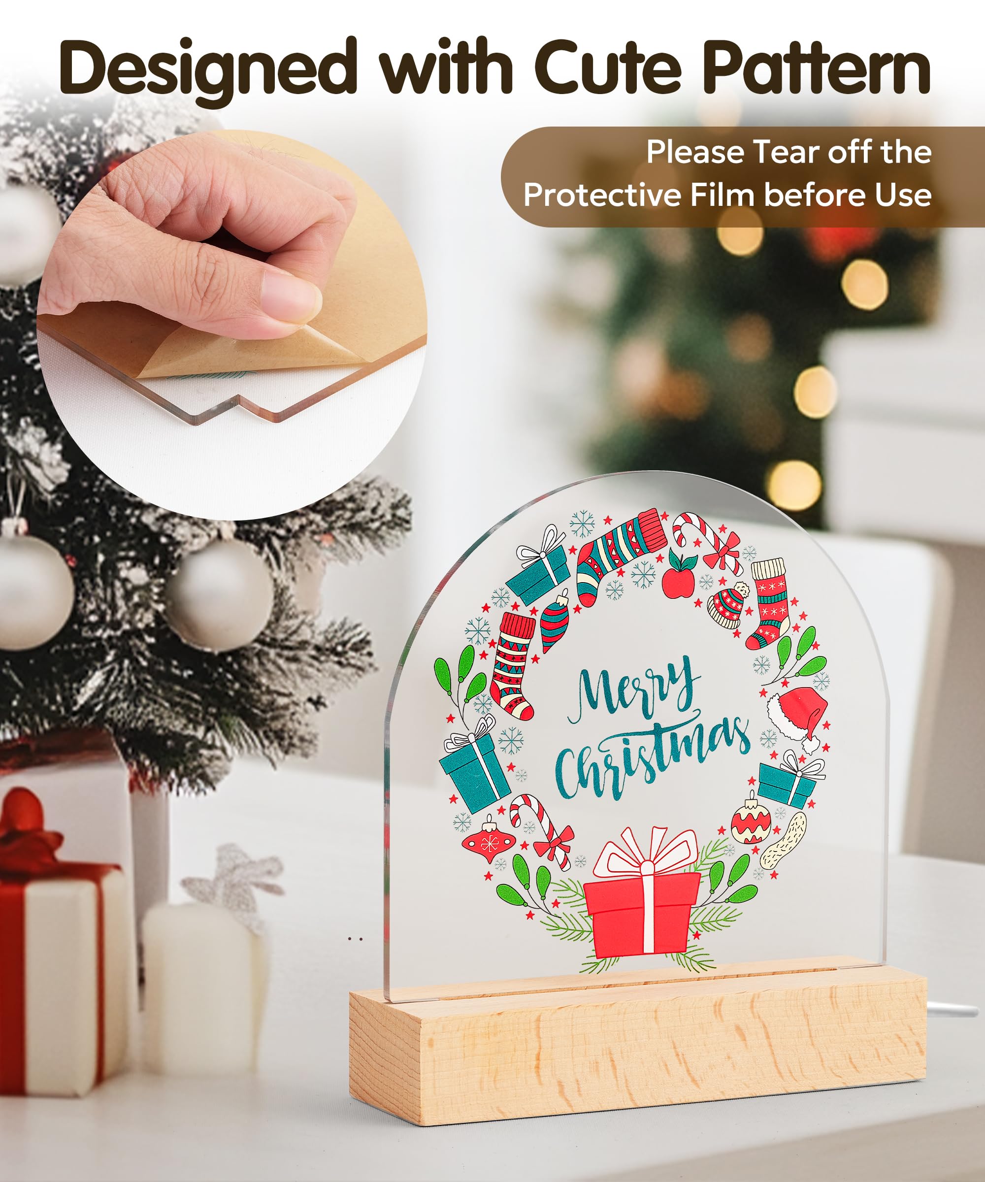 Faithorse Night Light Gifts for Christmas Acrylic Baby Night Lamp Gift Bedroom Decor Festive Gift for Kids Baby Girls Boys Soft Warm Yellow Light LED Table Lamp Nightstanding Lamp (Chirstmas Gift) - Image 2