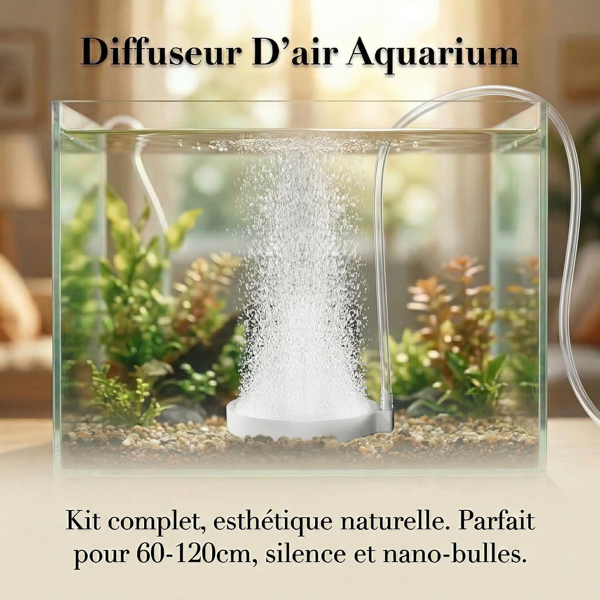 Diffuseur d’air Aquarium 6 pièces – Pierre à air Nano Bulles Fines Silencieux – Kit Complet avec Tuyau 2 m, clapet Anti-Retour et Valve réglable – Oxygénation Efficace Aquarium 60 à 120 cm