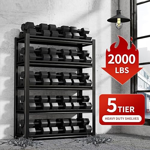 Miniatura 6 de Estantes de almacenamiento de 5 niveles para garaje, 2000 libras, estantes de metal resistentes de 63 pulgadas de alto, estantes industriales