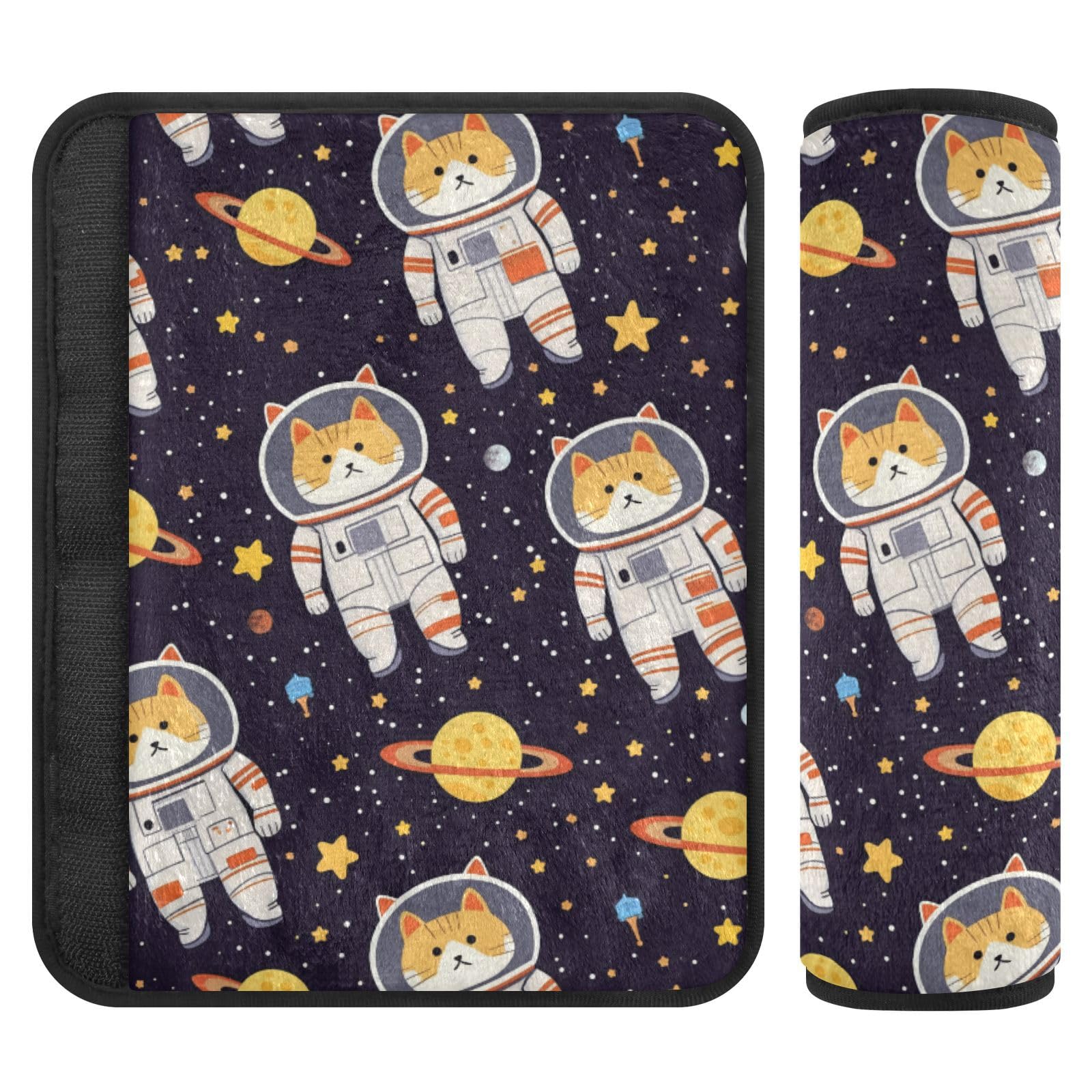 Seat Belt Covers 2 Pack Funny Cat Car Seat Strap Covers Super Soft Space Car Seat Neck Cover for Boys Girls Adults Babies S