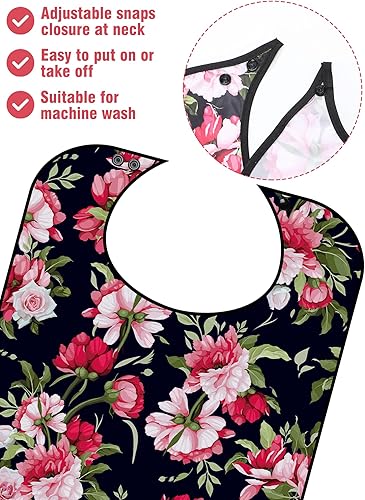Miniatura 10 de 6 baberos para adultos para comer con atrapa migas, lavable, babero para comer flores, mariposas, reutilizables, impermeables, protectores de ropa