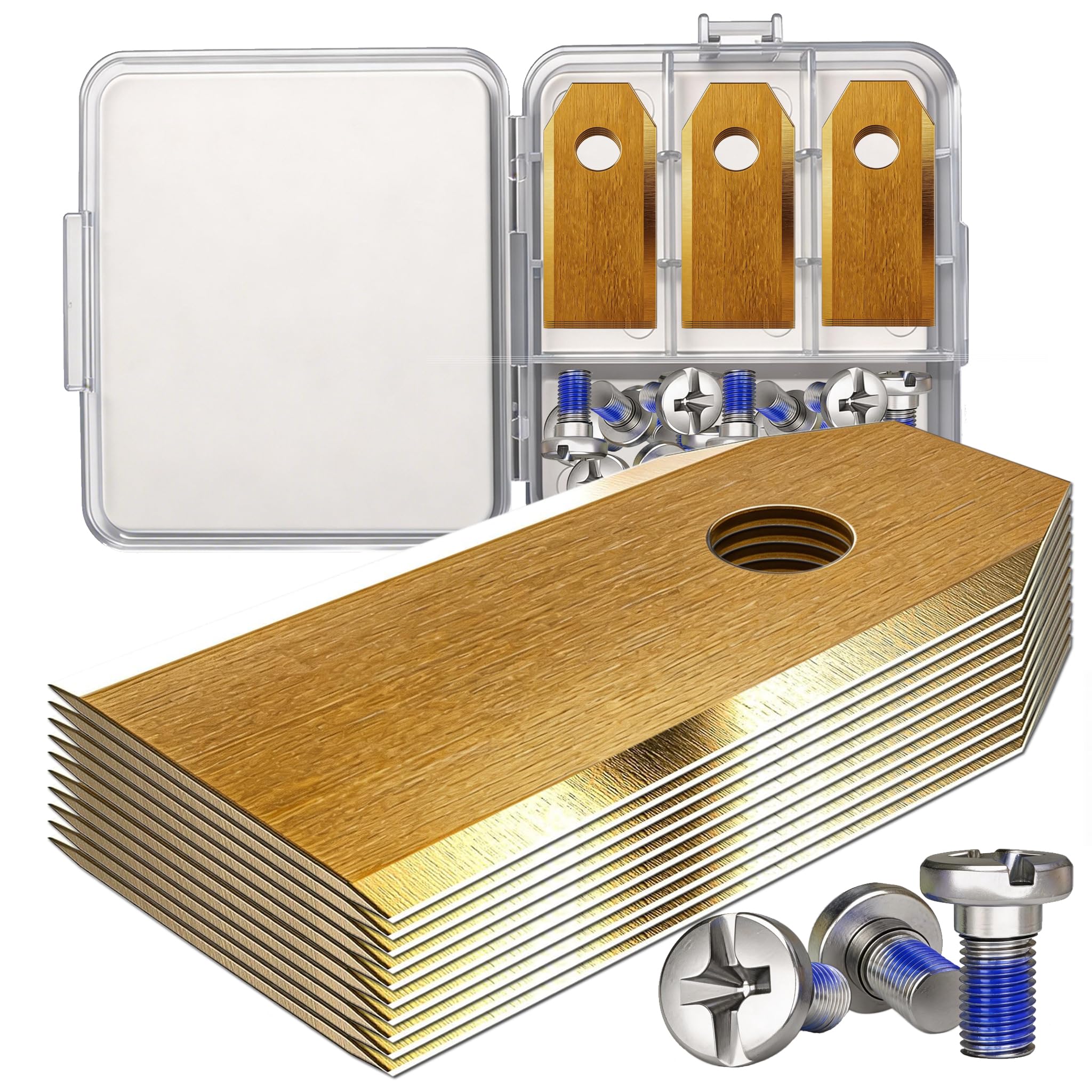 15-Piece Titanium Cutting Blade Set for Segway Navimow i105e, H Series & All i/H/X Models, with 15 Safety Screws, DIN Tested, Sharp, Rustproof & Quiet, Includes Storage Box