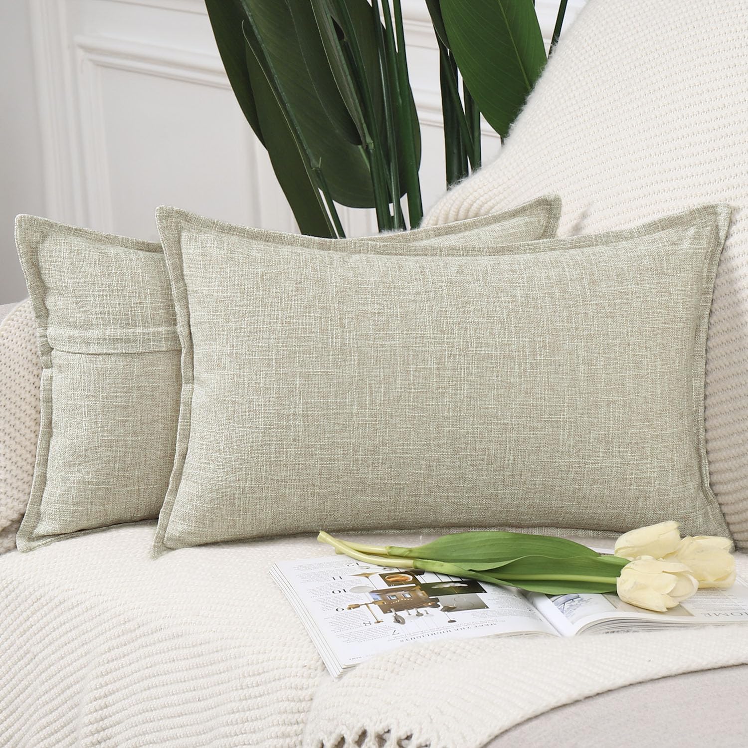 Madizz Set of 2 Faux Linen Cushion Covers 12x20 inch, 30x50 cm