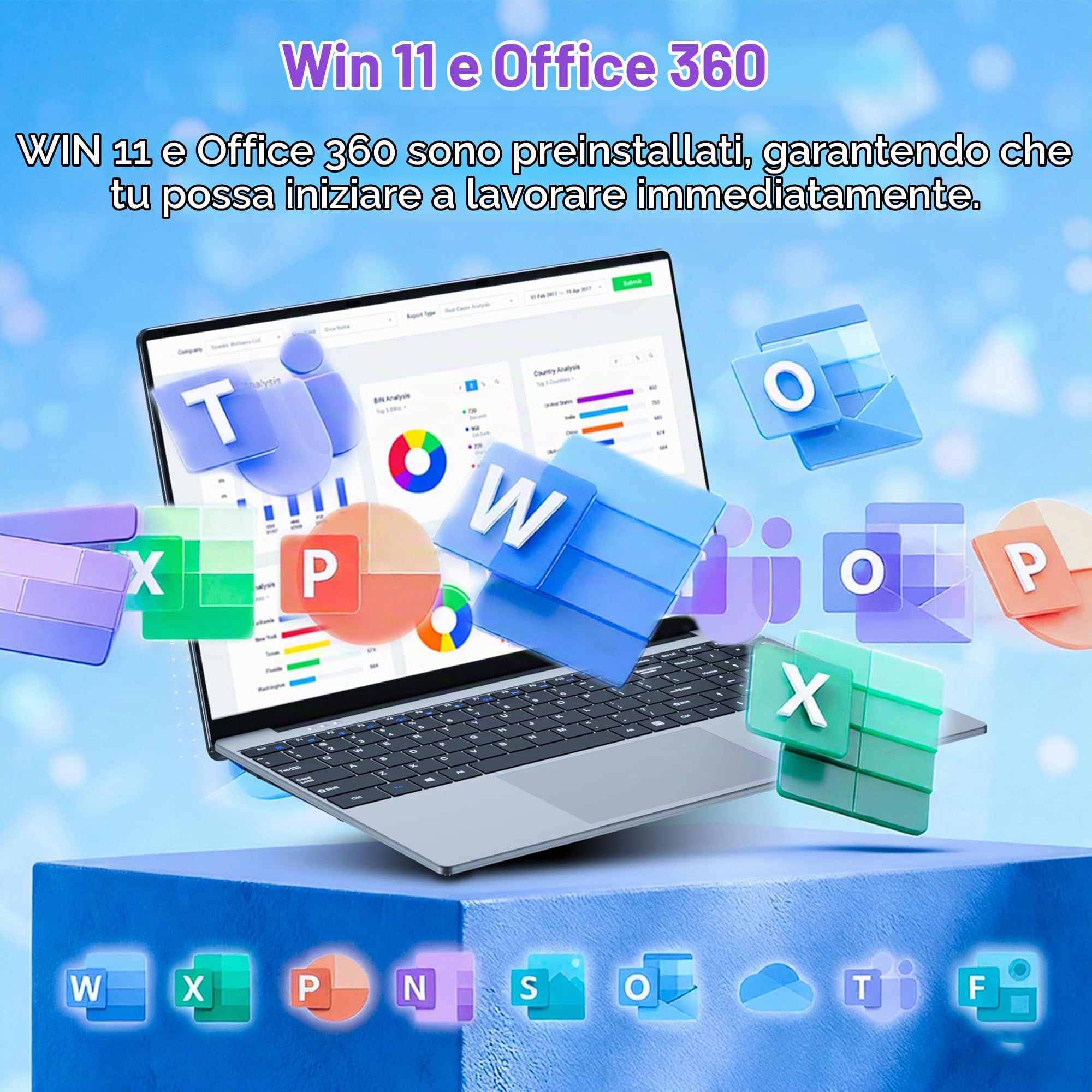 Portatile PC 15.6" Full HD IPS, Core i5-7Y54 fino a 3.2 GHz, 16 GB RAM SSD 512 GB, Notebook Win 11 + Office 365, Laptop Tastiera Retroilluminata, Computer Portatile HDMI USB 3.0 WiFi 5 BT 4.2