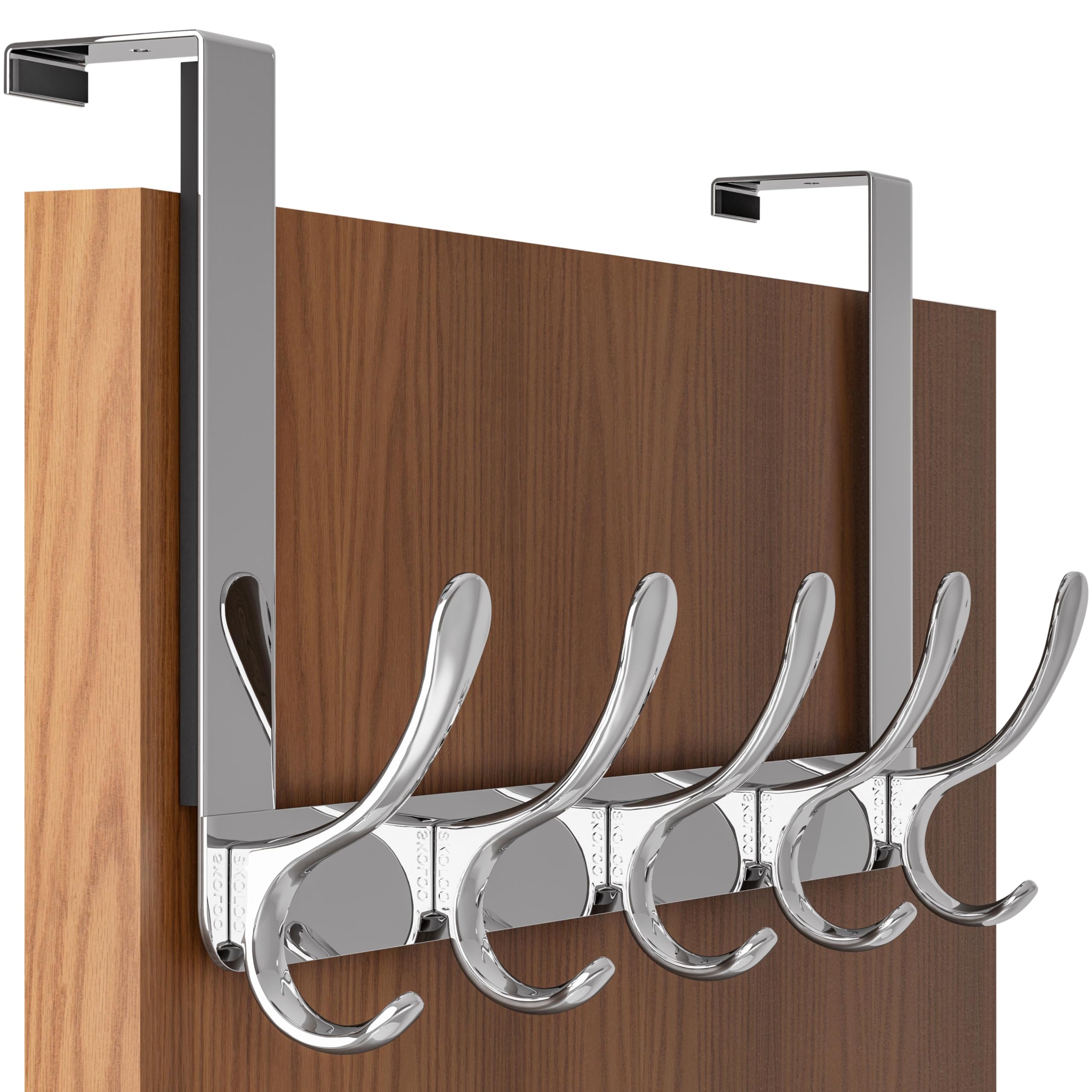 Skoloo Silver Over The Door Hook, Coat Hooks For Hanging Clothes, Towels, Coats, Hats, Over The Door Towel, Assembly Required